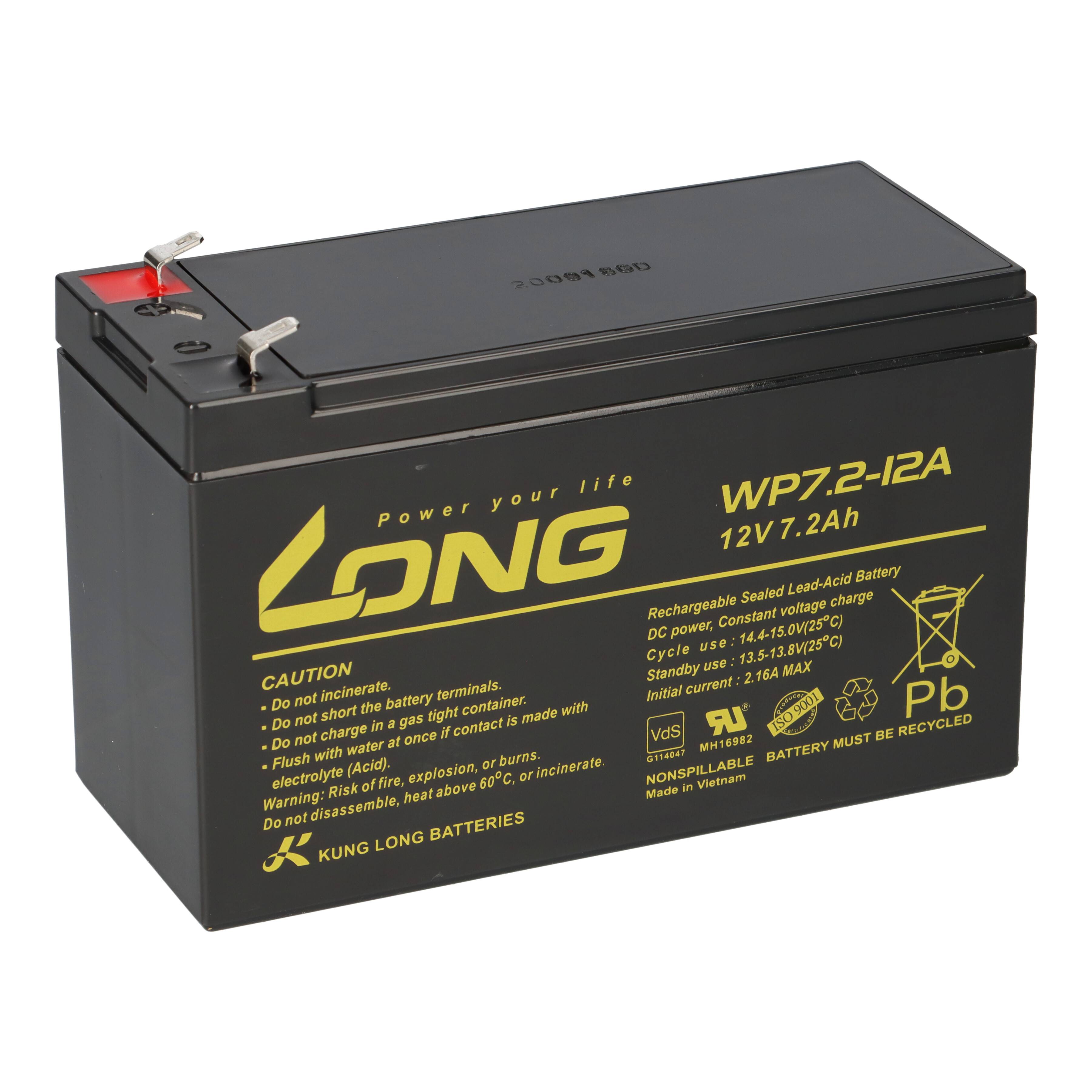 4x Kung Long WP7.2-12A AGM Akku 12V 7,2Ah – F1 4,8mm