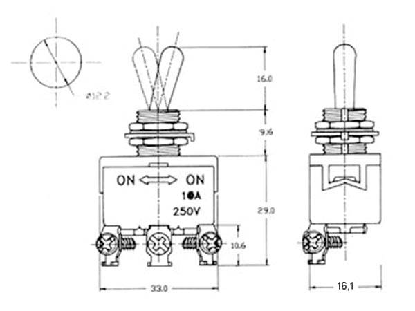Velleman - JS-510G - Kippschalter - Maxi - SPDT (EIN)-AUS-(EIN) 10A/250V