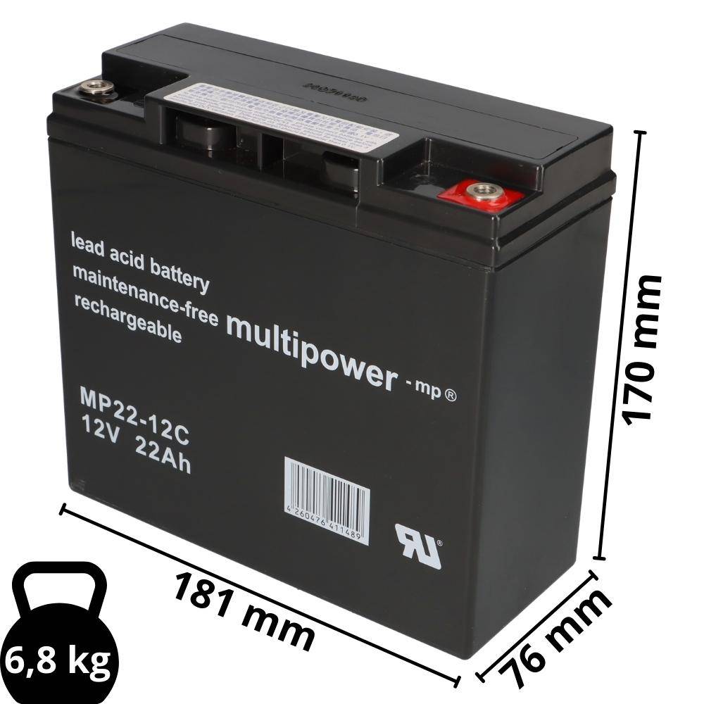 Multipower MP22-12C AGM Zyklenakku 12V 22Ah – M6