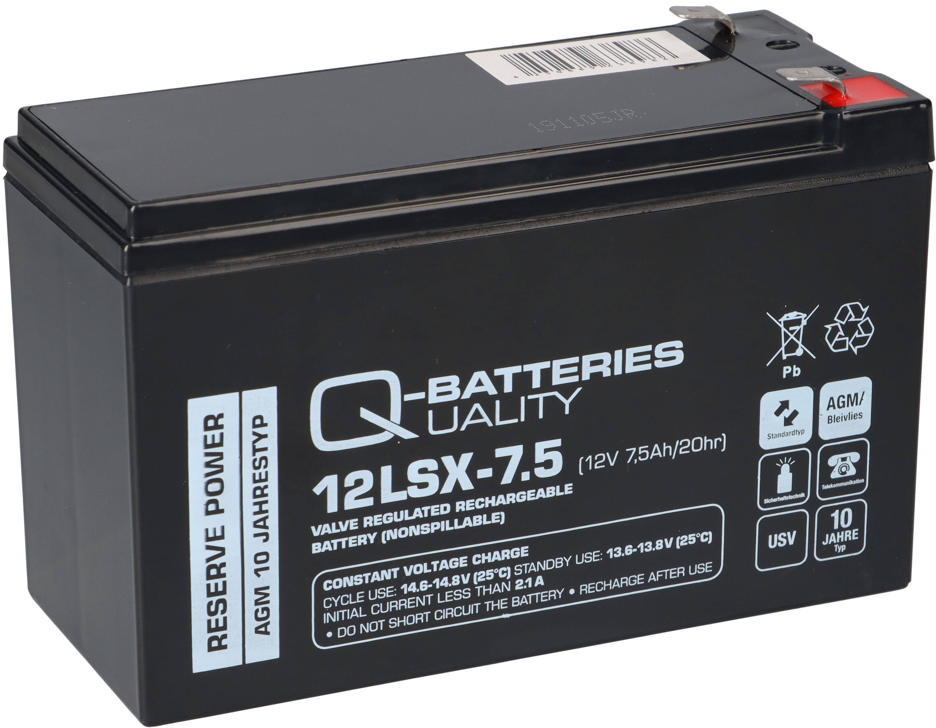 Q-Batteries 12LSX-7.5 12V 7,5Ah Blei-Vlies-Akku / AGM 10 Jahre V0 Gehäuse MED