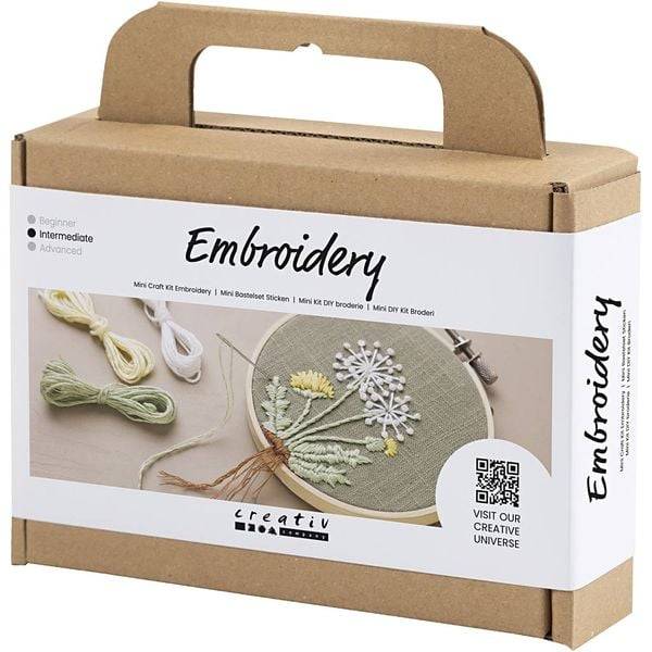 Creativ Company DIY Sets Sticken & Nadelstanzen Mini Kreativ Set Sticken, Staubgrün, Stickrahmen, Kreativ Box