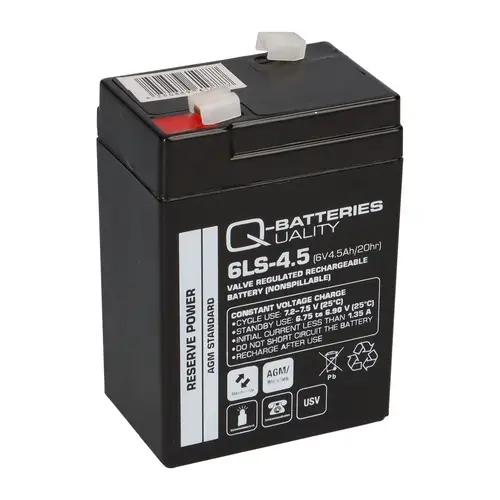 Set Q-Batteries BL 6-0,6 Ladegerät + Blei Akku 6LS-4.5 6V 4,5Ah Blei-Vlies AGM VRLA Set Q-Batteries BL 6-0,6 Ladegerät + Blei Akku 6LS-4.5 6V 4,5Ah Blei-Vlies AGM VRLA