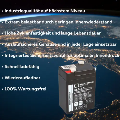 Set Q-Batteries BL 6-0,6 Ladegerät + Blei Akku 6LS-4.5 6V 4,5Ah Blei-Vlies AGM VRLA Set Q-Batteries BL 6-0,6 Ladegerät + Blei Akku 6LS-4.5 6V 4,5Ah Blei-Vlies AGM VRLA