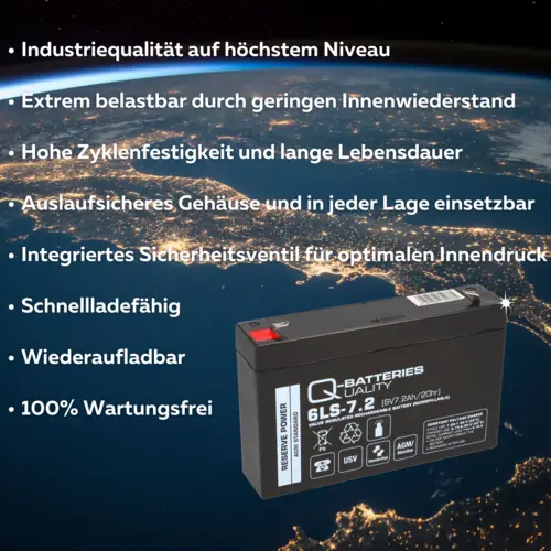 2x Q-Batteries 6LS-7.2 6V 7,2Ah Blei-Vlies Akku AGM VRLA 2x Q-Batteries 6LS-7.2 6V 7,2Ah Blei-Vlies Akku AGM VRLA