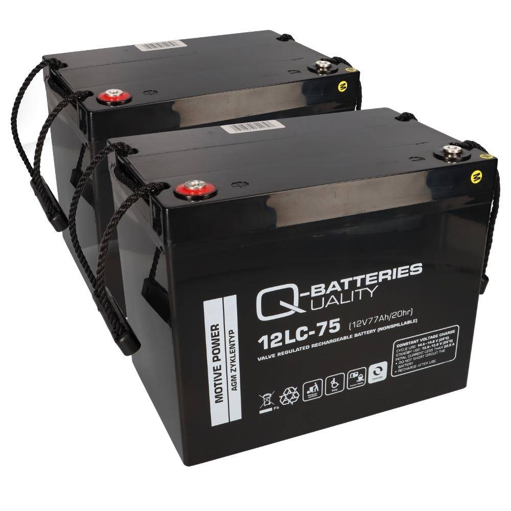 2x Q-Batteries 12LC-75 AGM Akku 24V 77Ah – kompatibel mit Freerider FR1 / Servomobil
