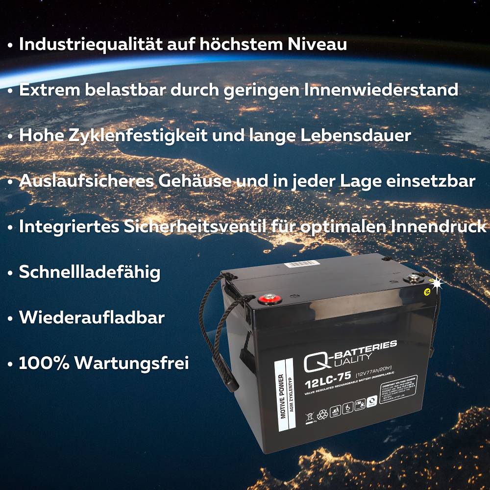 2x Q-Batteries 12LC-75 AGM Akku 24V 77Ah – kompatibel mit 24V Universal-Set