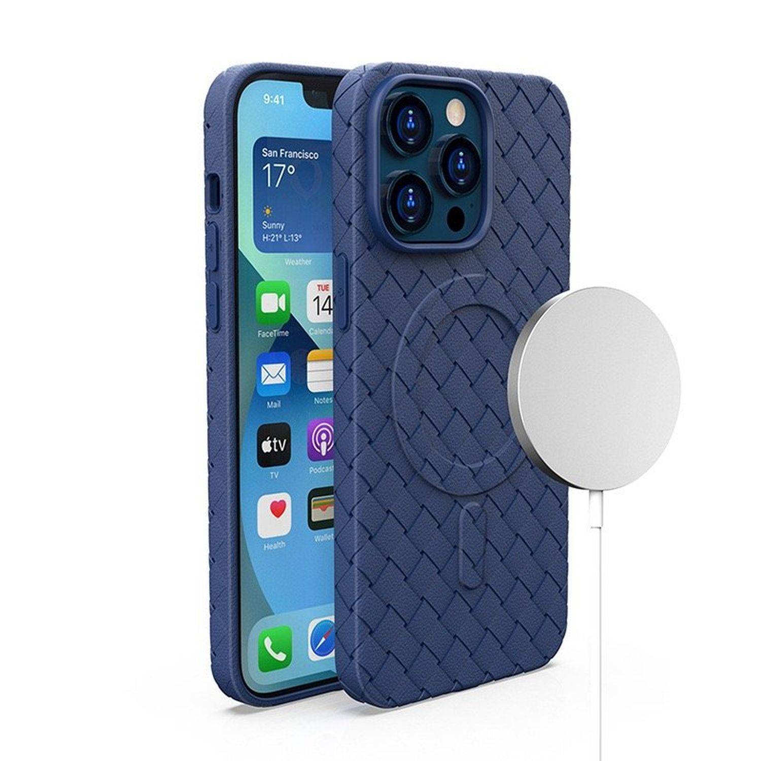 Gewebte Hülle kompatibel mit iPhone 15 MagSafe Magnet Hülle Blau