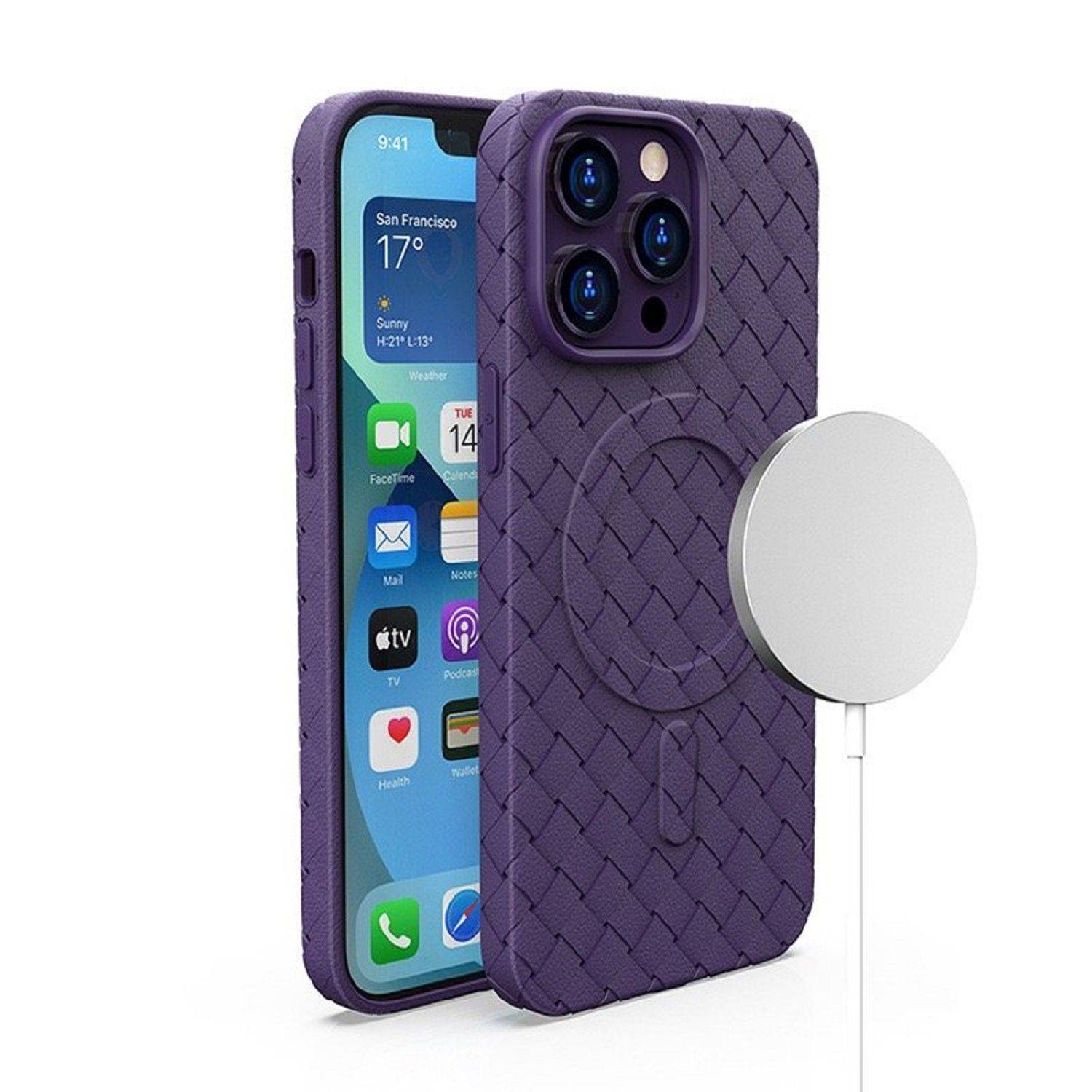 Gewebte Hülle kompatibel mit iPhone 15 MagSafe Magnet Hülle Lila