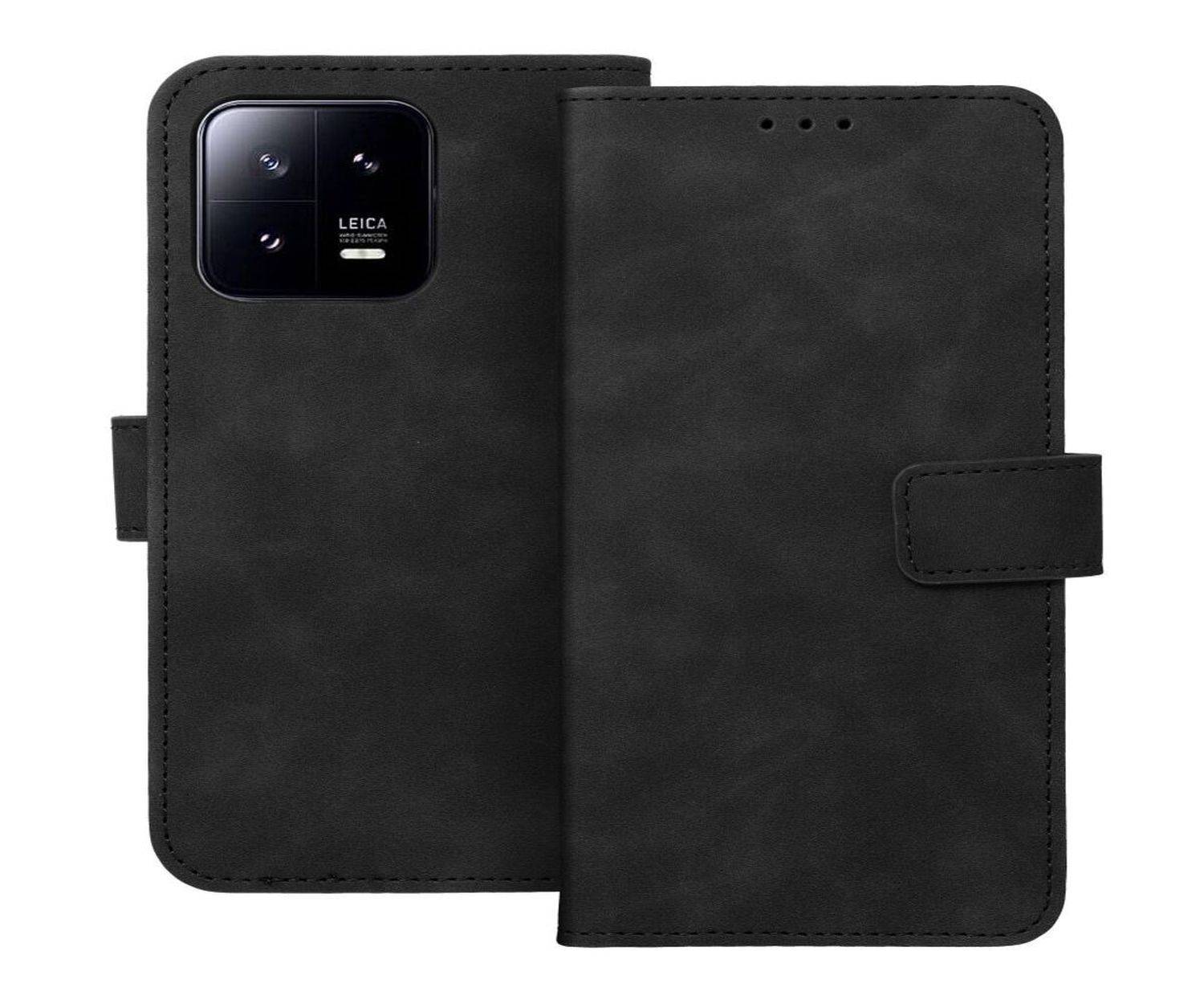 Tender Buchtasche Leder Hülle Magnet Tasche kompatibel mit iPhone 15 Pro Schwarz
