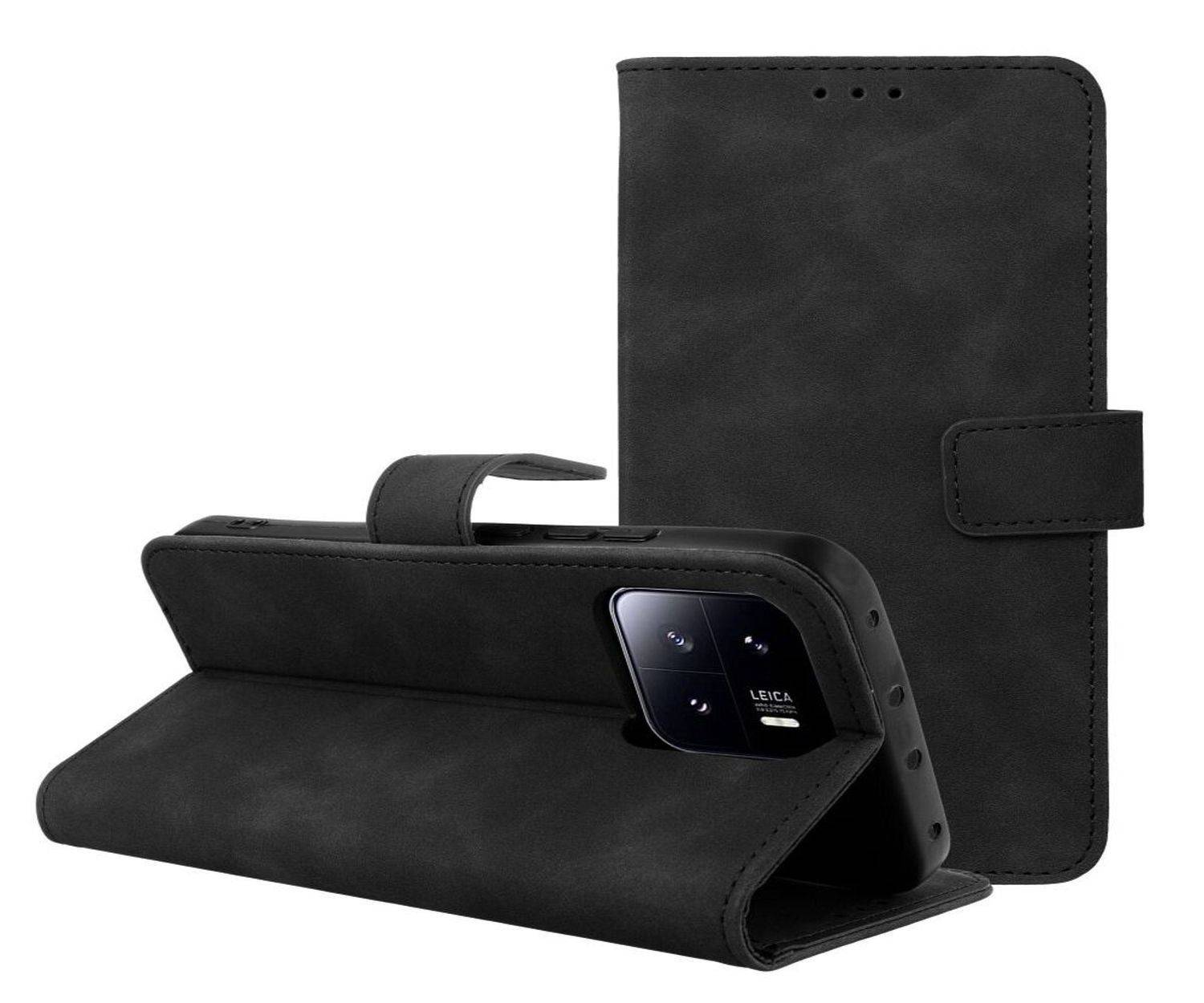 Tender Buchtasche Leder Hülle Magnet Tasche kompatibel mit iPhone 15 Pro Schwarz