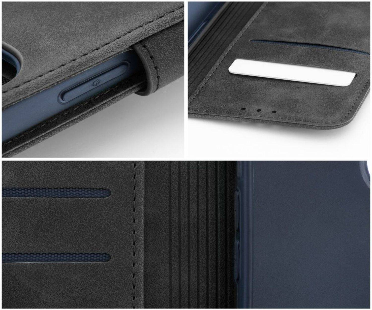 Tender Buchtasche Leder Hülle Magnet Tasche kompatibel mit iPhone 15 Schwarz