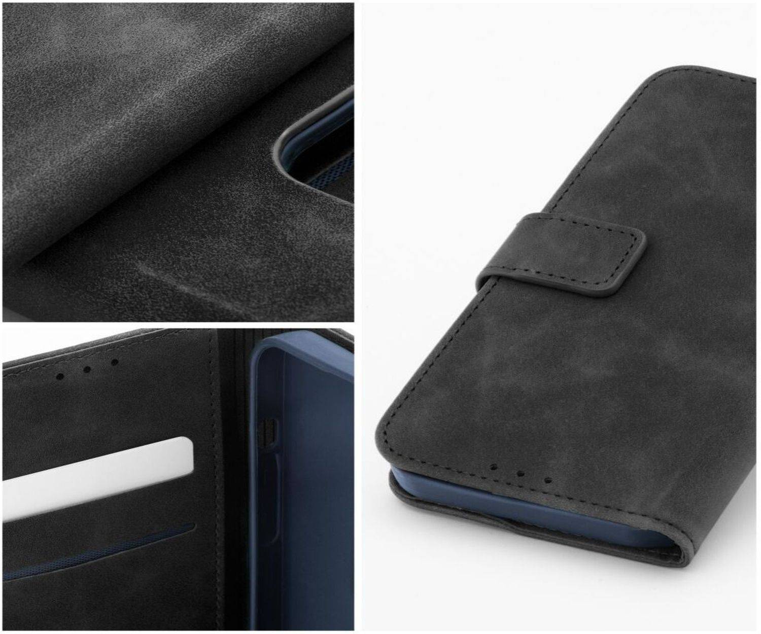 Tender Buchtasche Leder Hülle Magnet Tasche kompatibel mit iPhone 15 Pro Schwarz