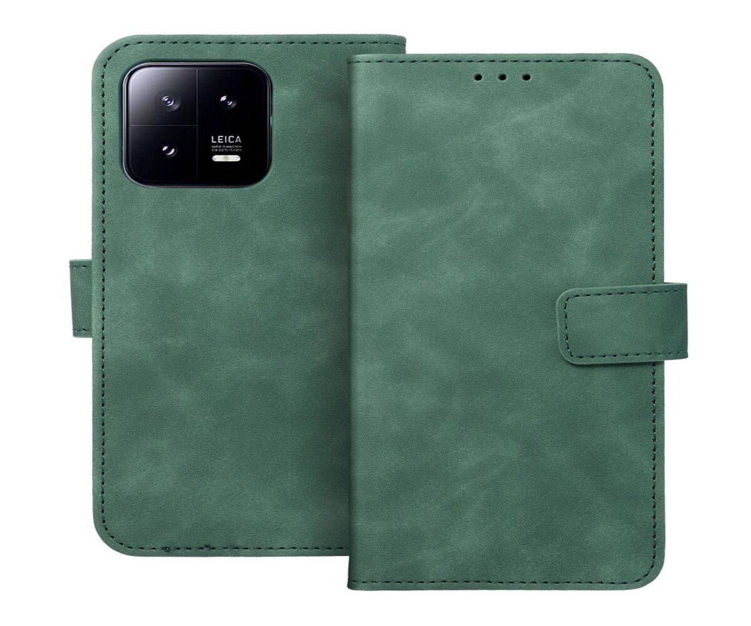 Tender Buchtasche Leder Hülle Magnet Tasche kompatibel mit iPhone 15 Grün