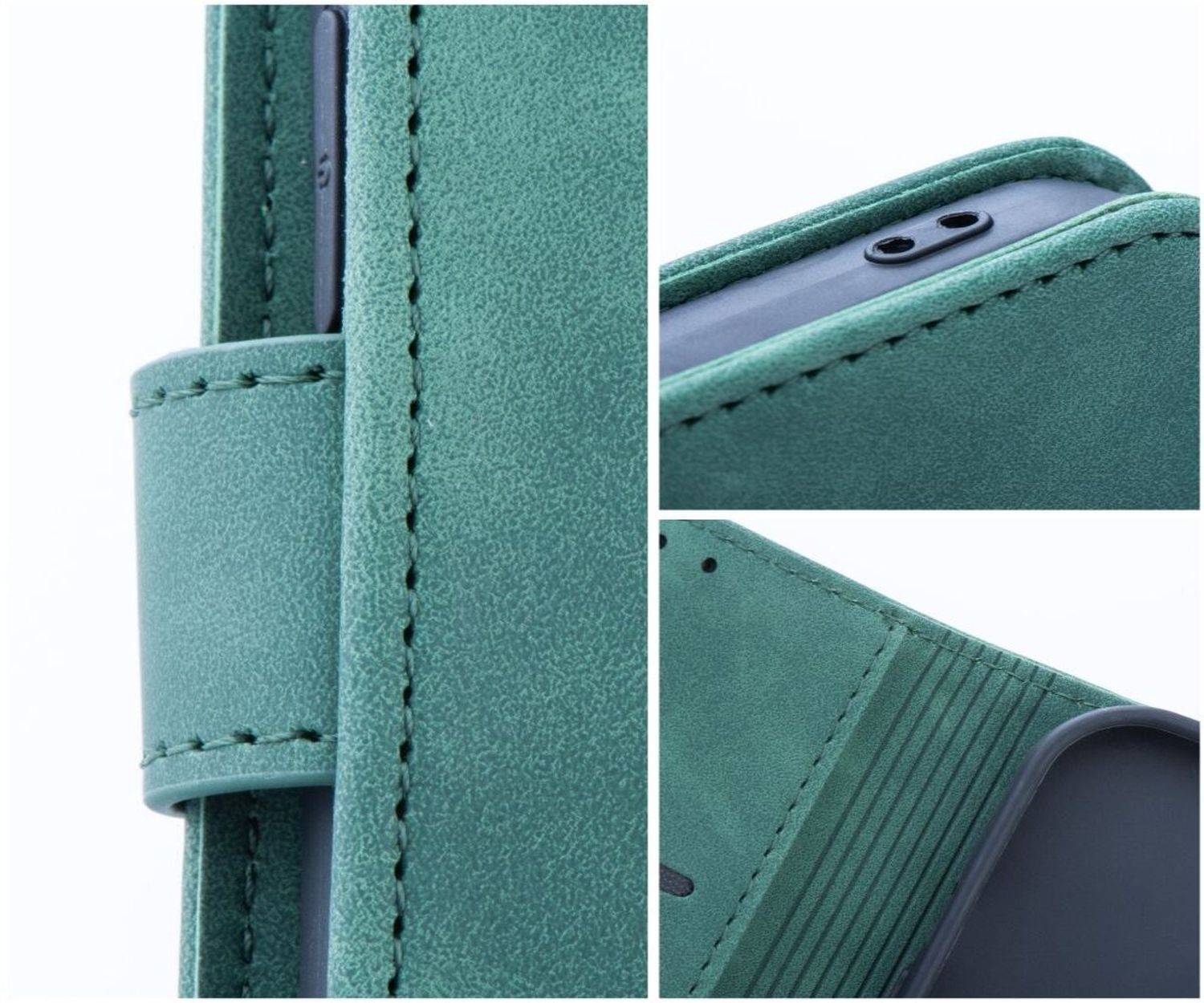 Tender Buchtasche Leder Hülle Magnet Tasche kompatibel mit iPhone 15 Grün