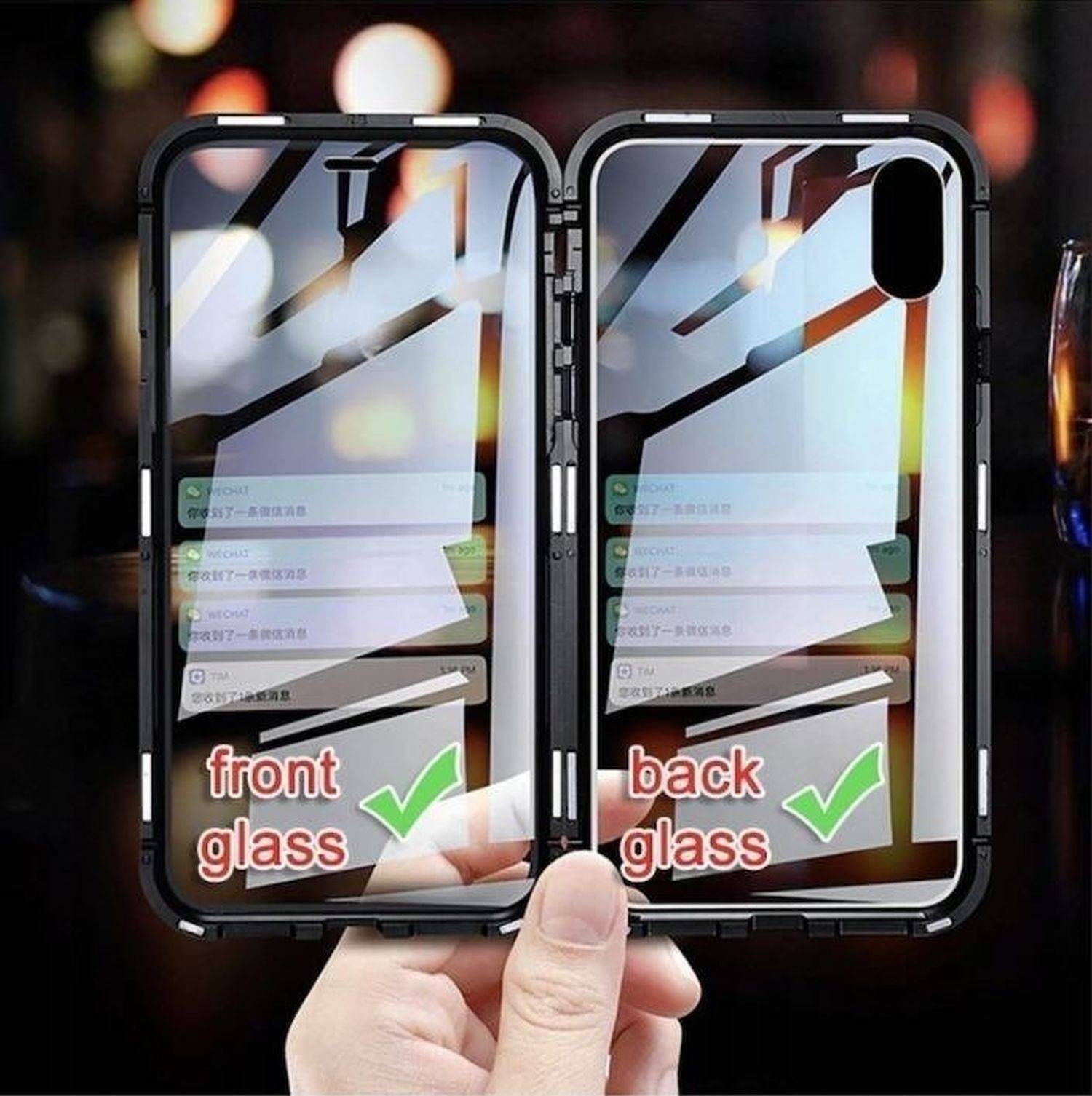 360 Magnet Slim Metall Case mit Schutzglas Vorne+Hinten kompatibel mit iPhone 15