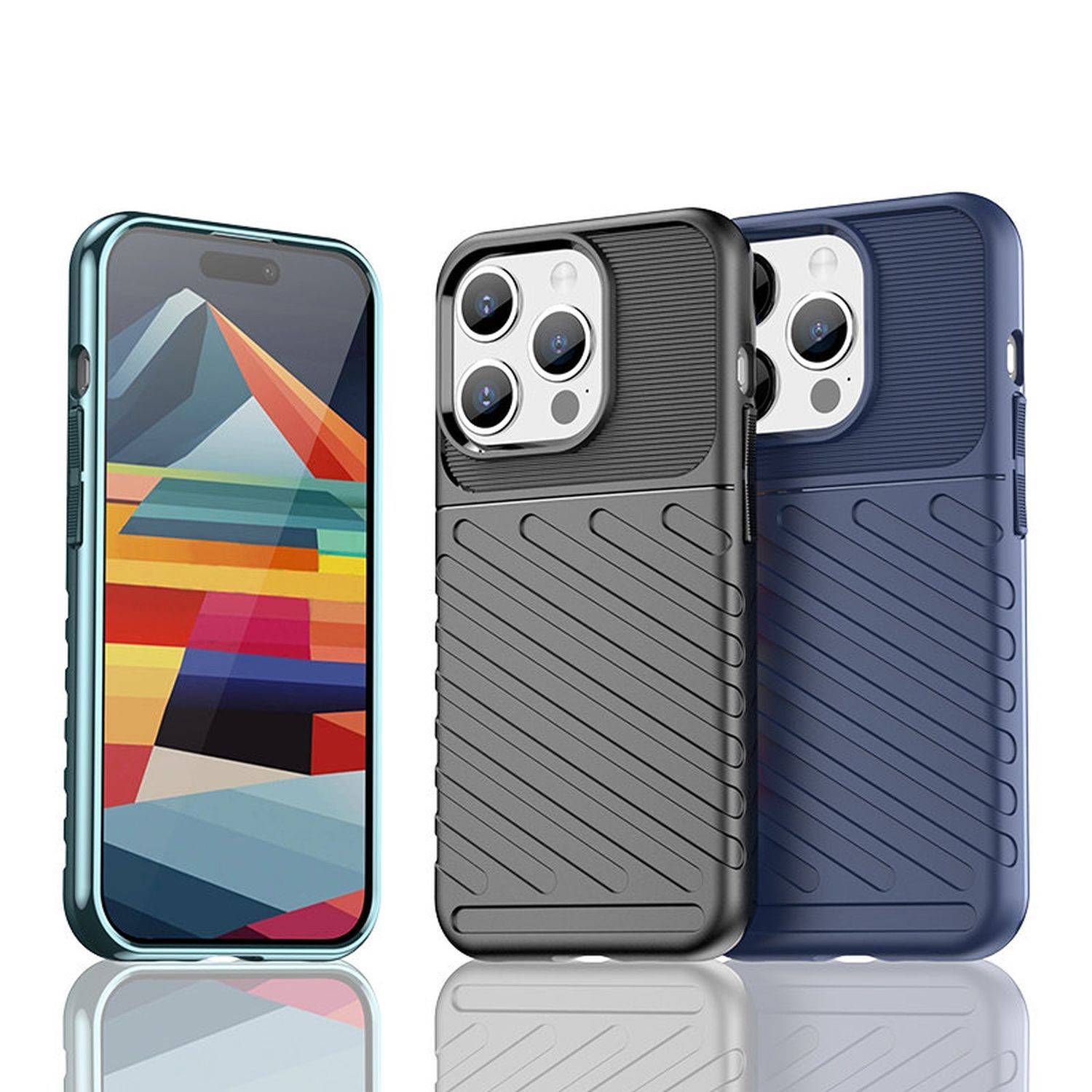 Gepanzerte Thunder Bumper Handy Hülle kompatibel mit iPhone 15 Blau