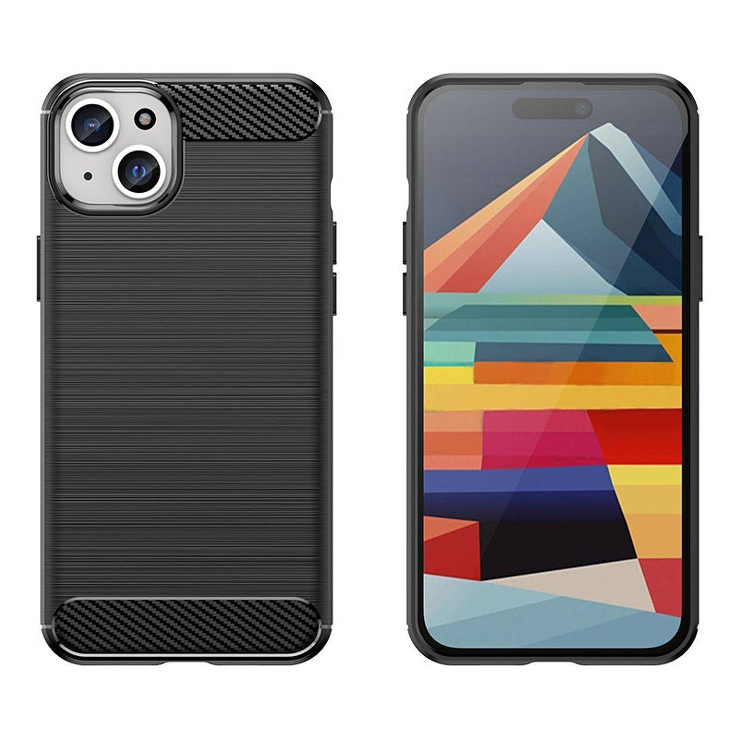 Flexible Carbon Hülle Bumper kompatibel mit iPhone 15 Pro Max Schwarz