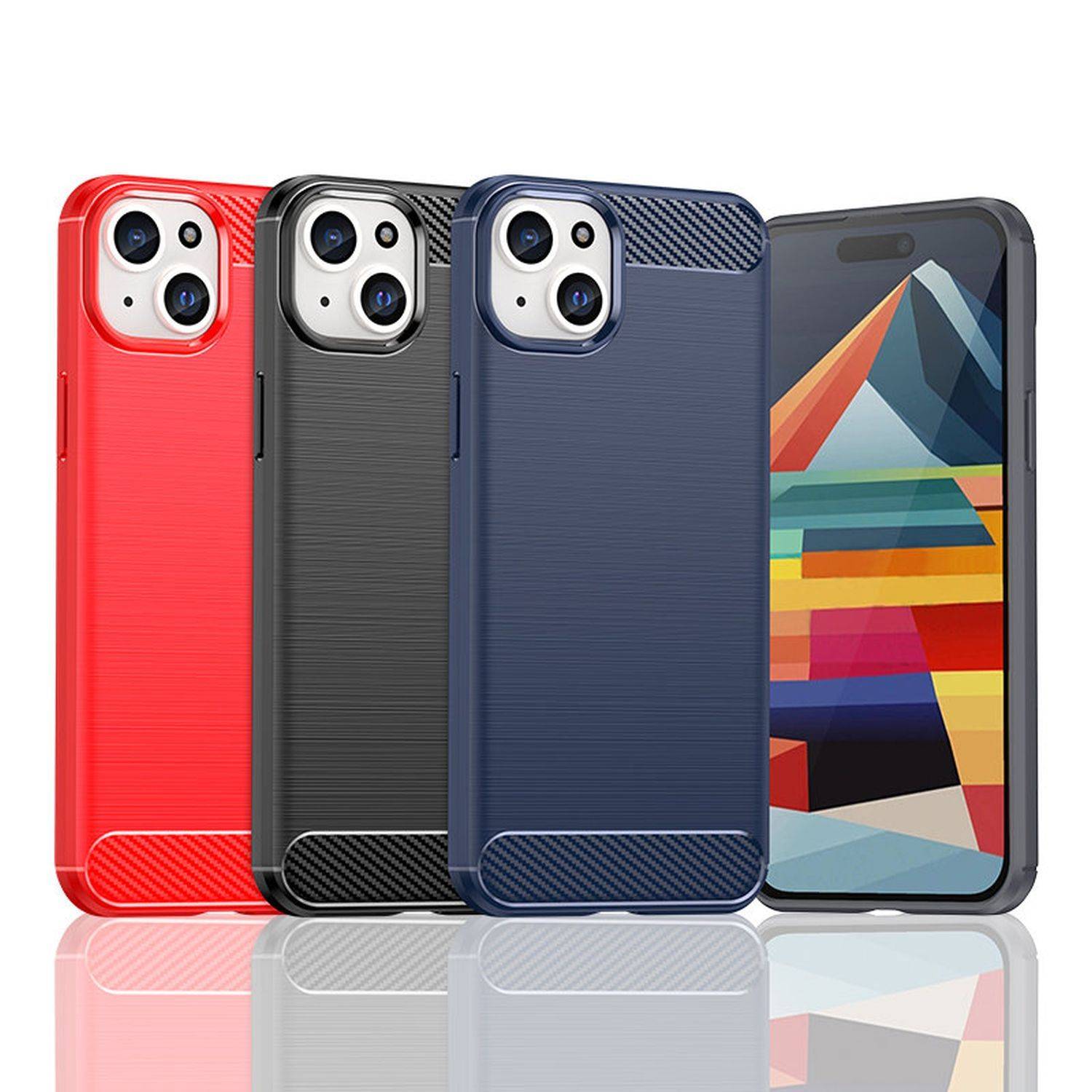 Flexible Carbon Hülle Bumper kompatibel mit iPhone 15 Pro Max Schwarz