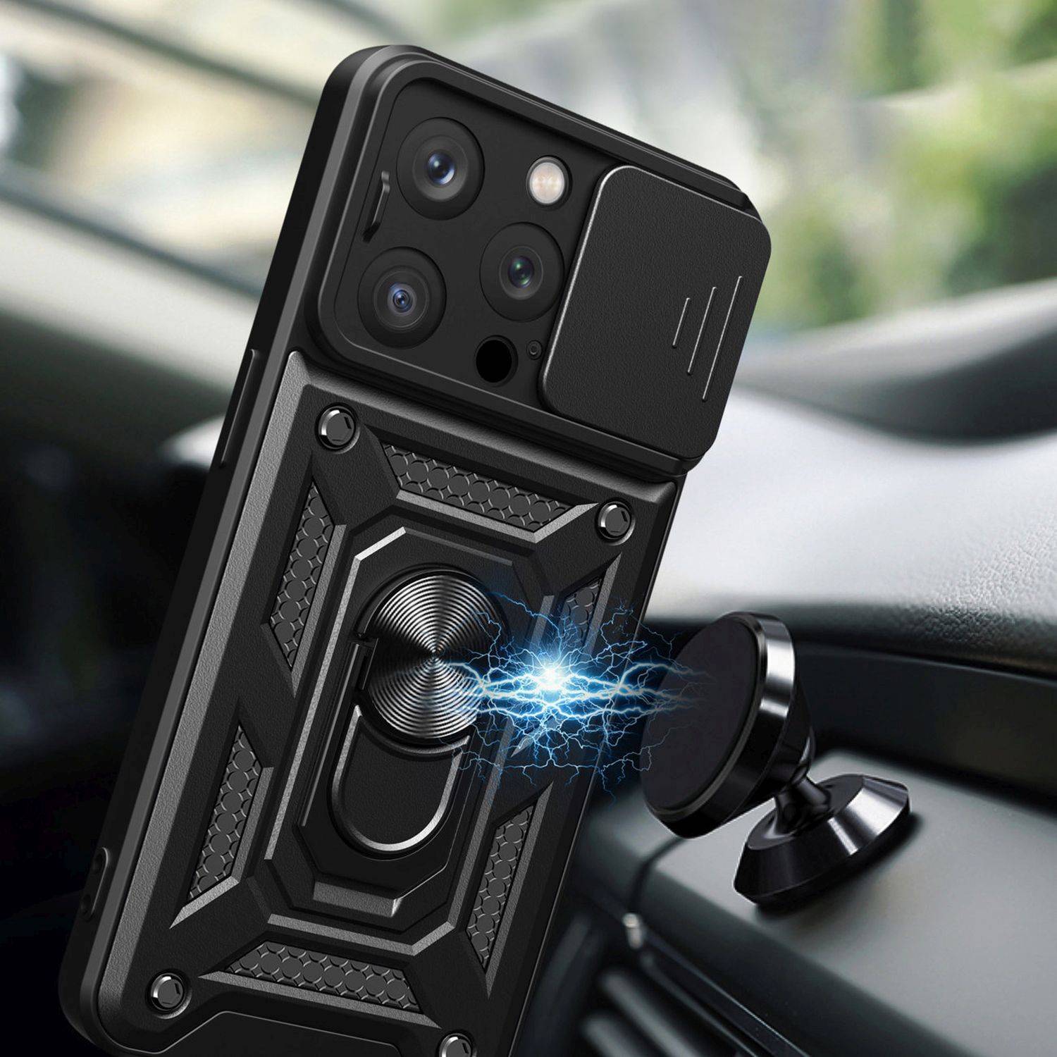 Hybrid Armor Camshield-Hülle mit Ring Ständer und Kameraschutz für iPhone 15 Pro Blau