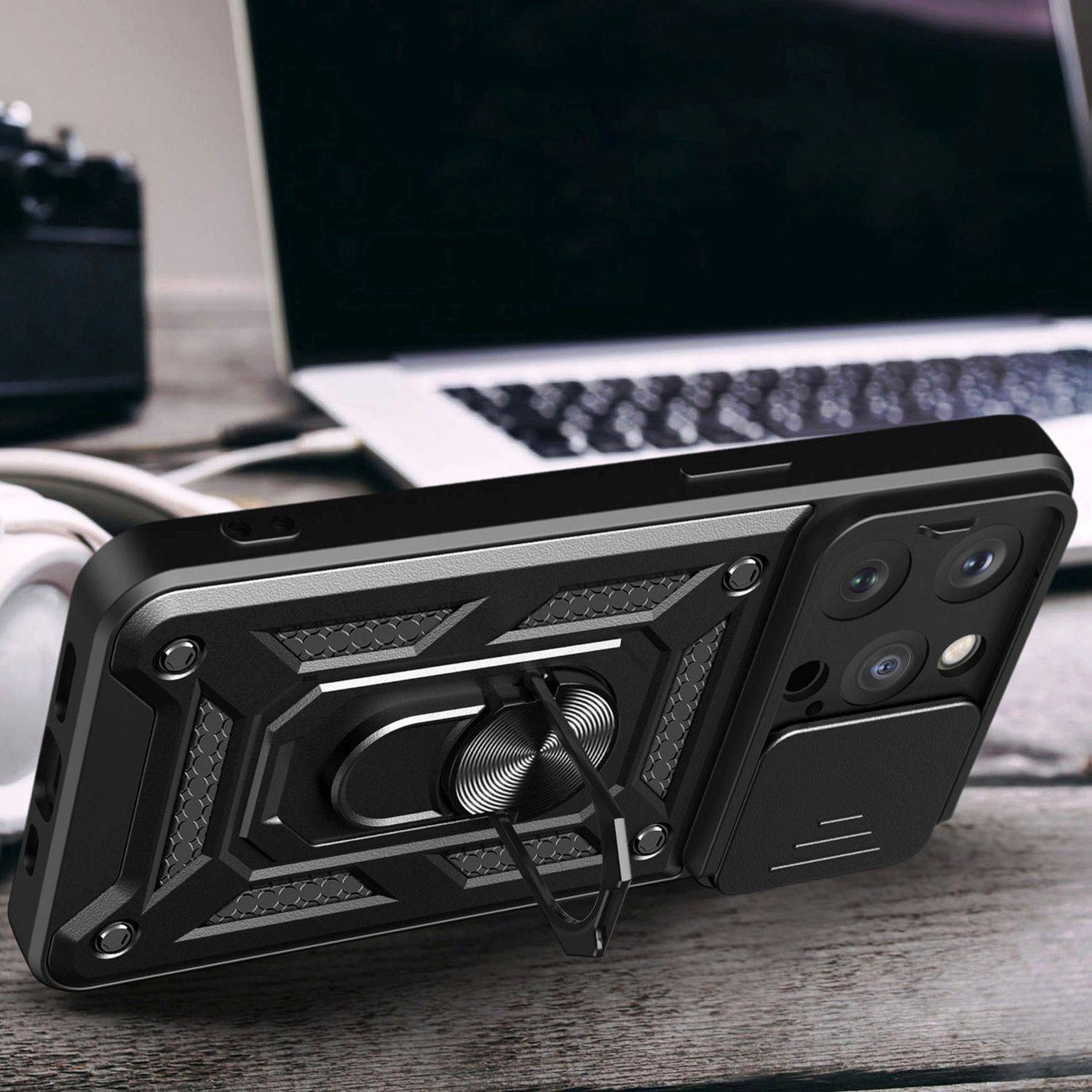 Hybrid Armor Camshield-Hülle mit Ring Ständer und Kameraschutz für iPhone 15 Pro Blau