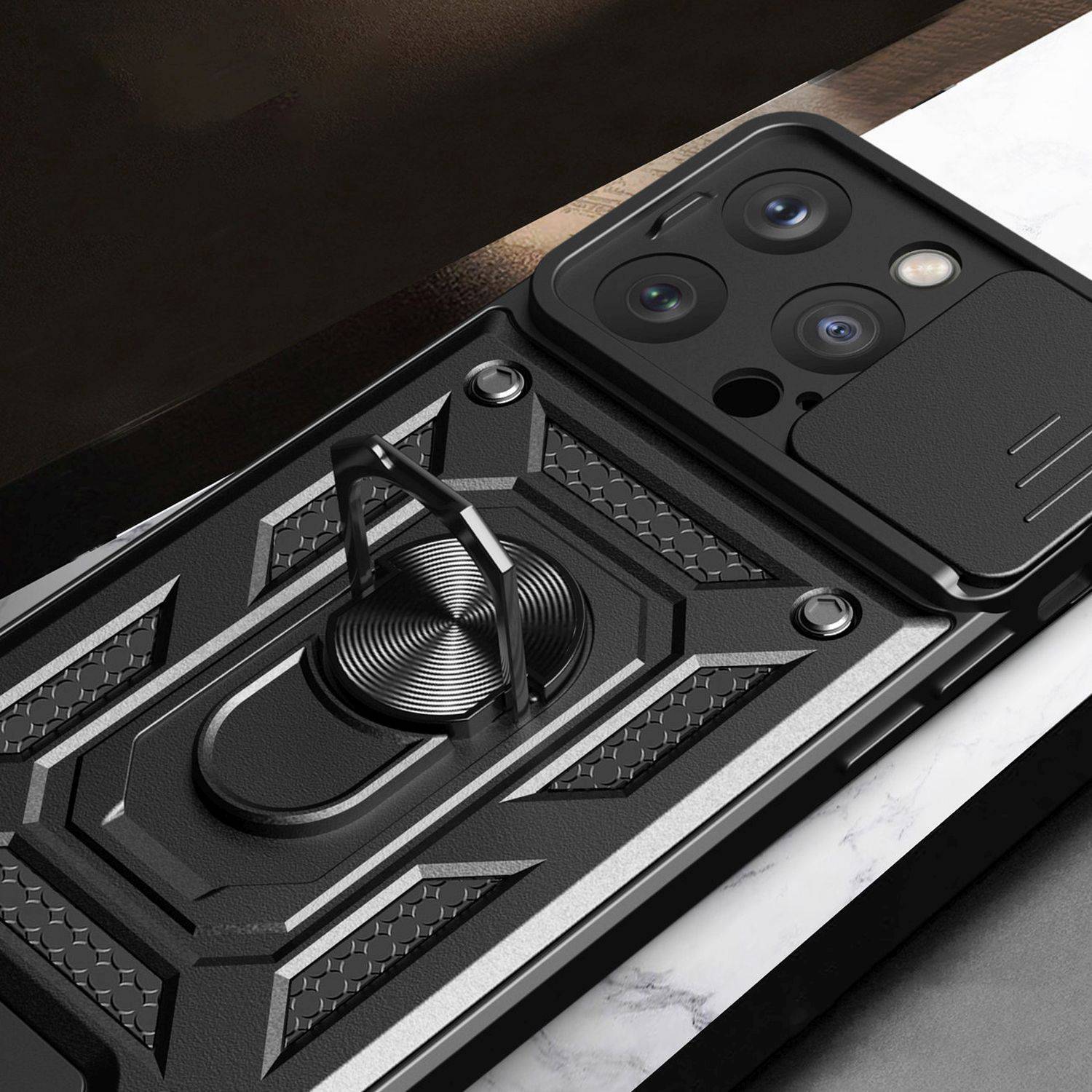 Hybrid Armor Camshield-Hülle mit Ring Ständer und Kameraschutz für iPhone 15 Blau