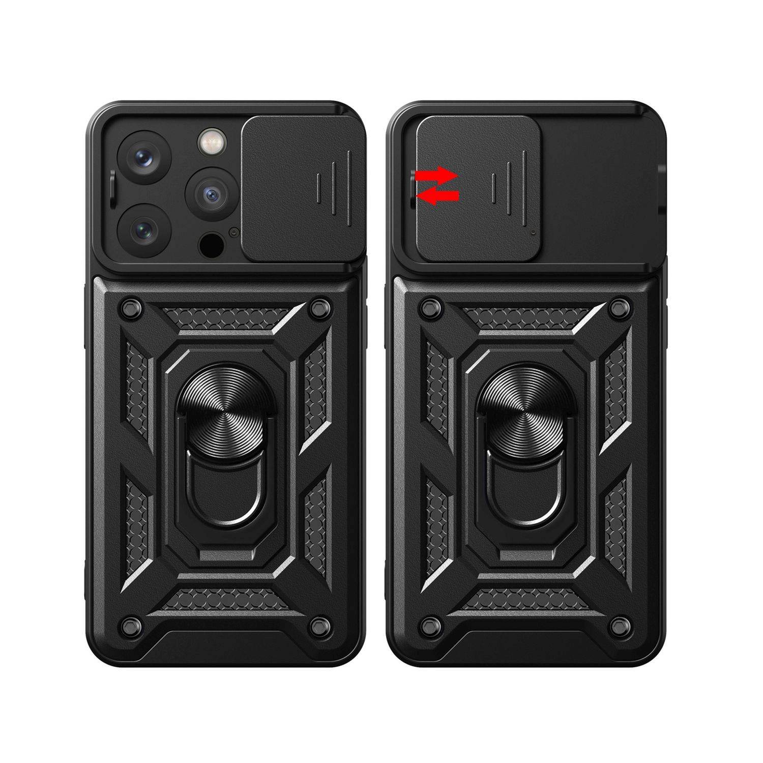 Hybrid Armor Camshield-Hülle mit Ring Ständer und Kameraschutz für iPhone 15 Pro Max Schwarz