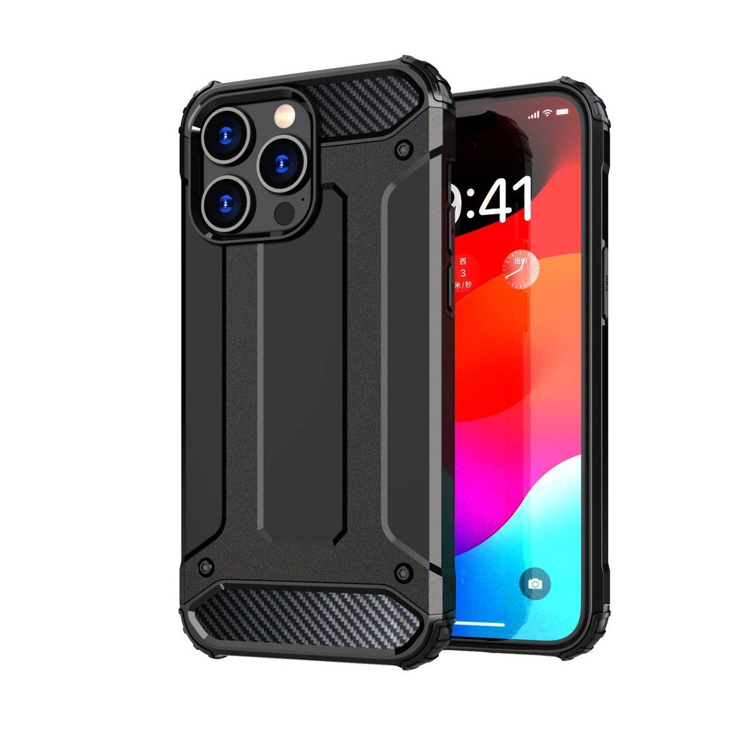 Hybrid Armor Panzerhülle Handyhülle kompatibel mit iPhone 15 Schwarz