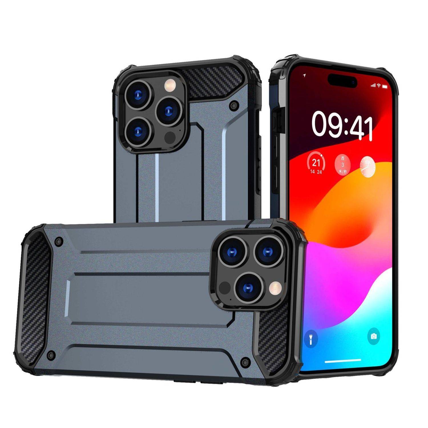 Hybrid Armor Panzerhülle Handyhülle kompatibel mit iPhone 15 Plus Blau