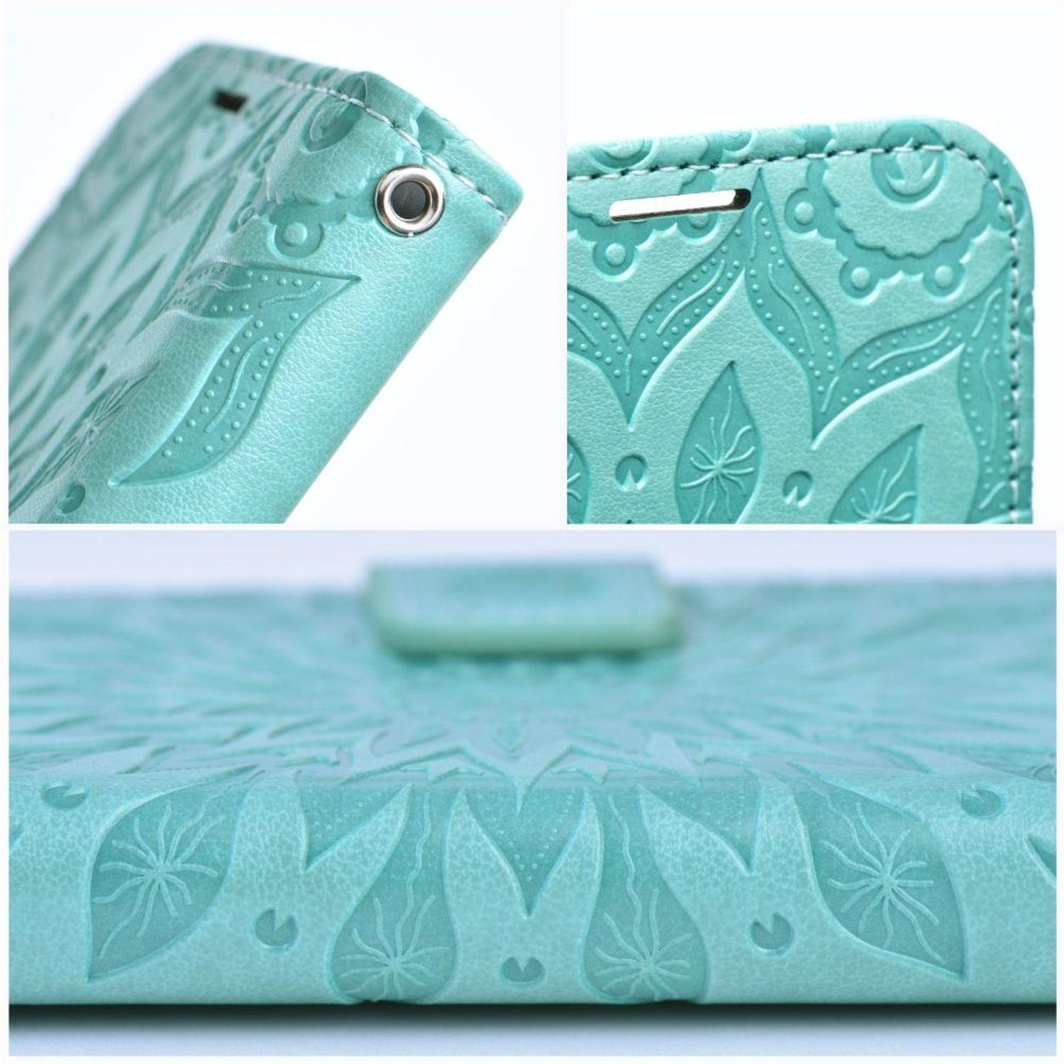 Mezzo Buchtasche Mandala Magnet Hülle kompatibel mit iPhone 15 Plus Grün