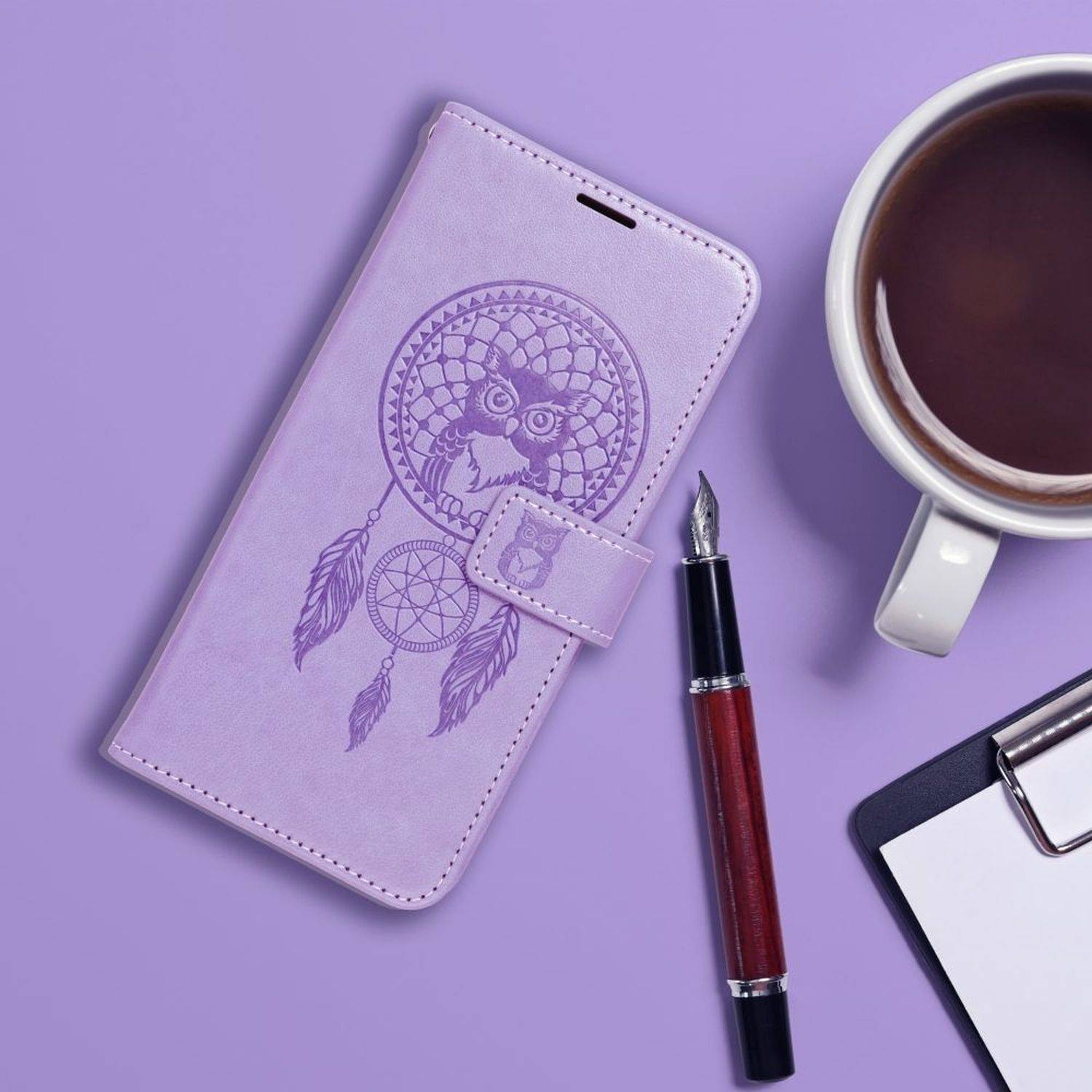 Mezzo Buchtasche Mandala Magnet Hülle kompatibel mit iPhone 15 Pro Lila