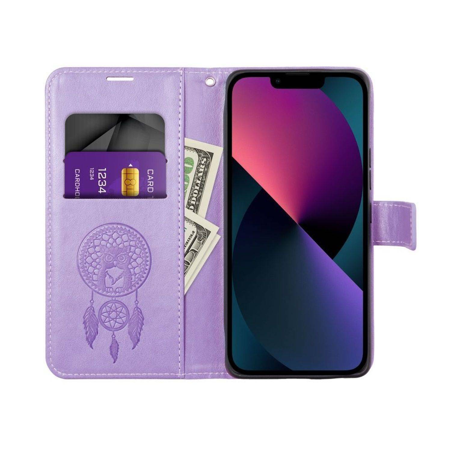 Mezzo Buchtasche Mandala Magnet Hülle kompatibel mit iPhone 15 Pro Lila