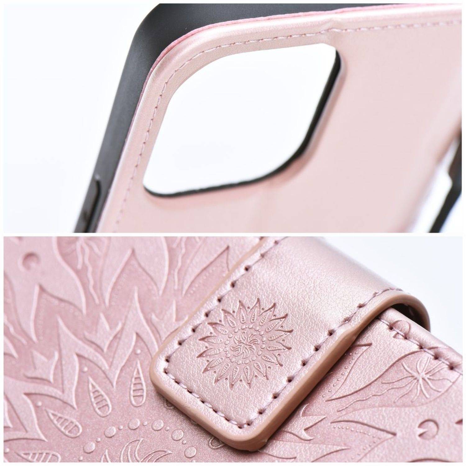 Mezzo Buchtasche Mandala Magnet Hülle kompatibel mit iPhone 15 Pro Max Rose
