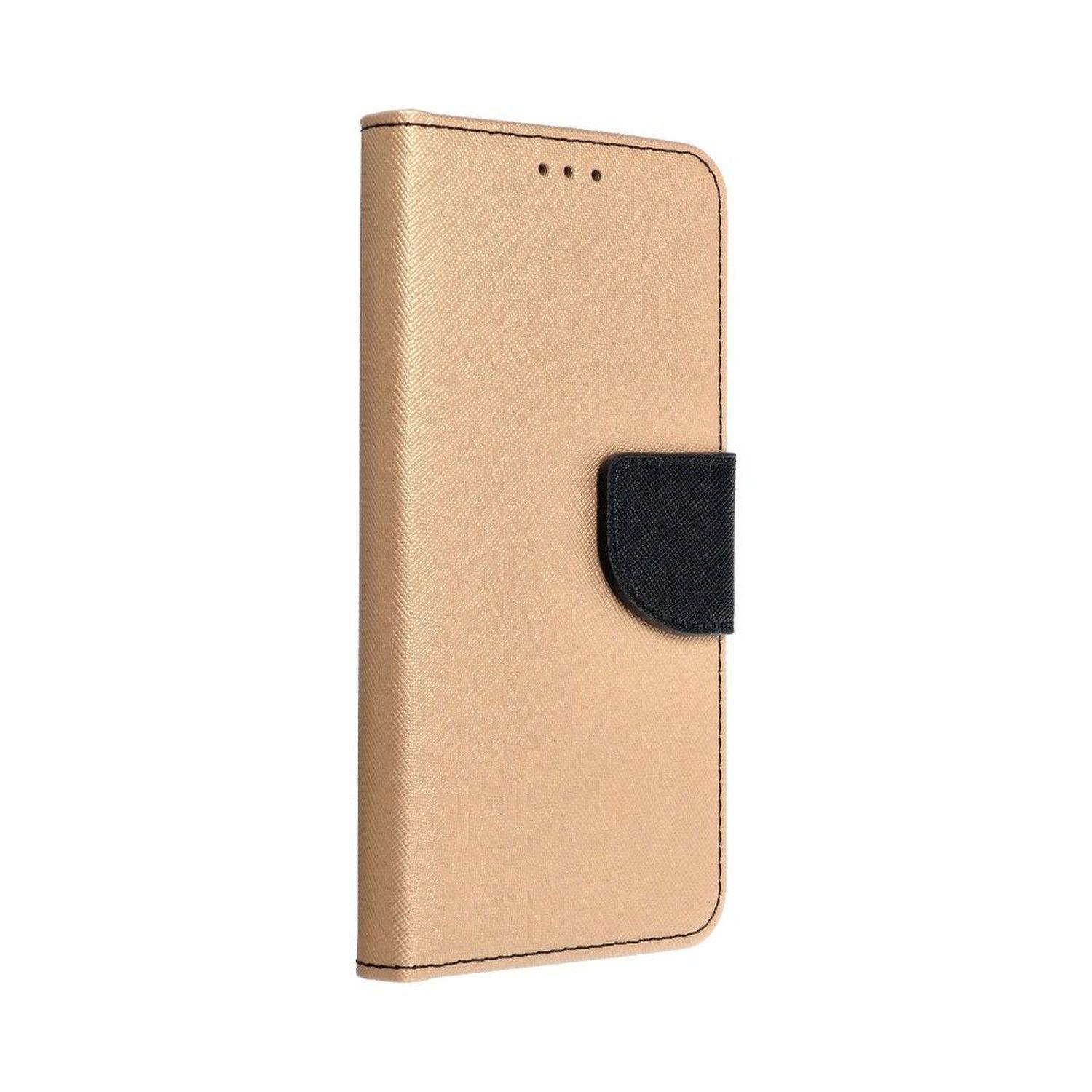 Fancy Buch Holster Tasche kompatibel mit iPhone 15 Gold-Schwarz