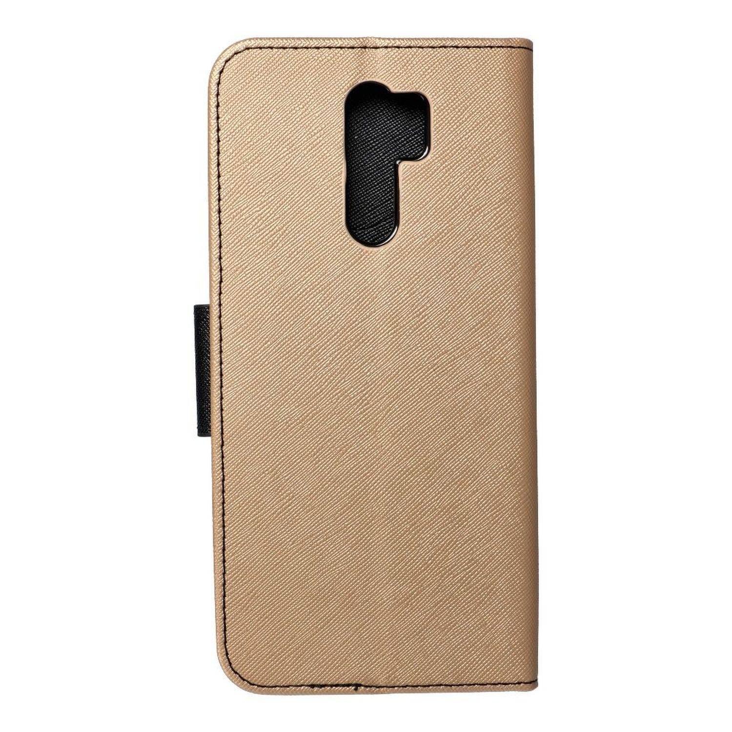 Fancy Buch Holster Tasche kompatibel mit iPhone 15 Gold-Schwarz