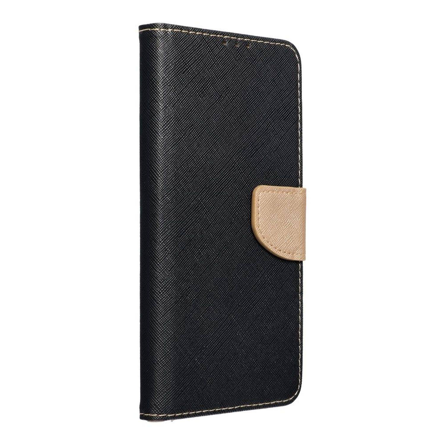 Fancy Buch Holster Tasche kompatibel mit iPhone 15 Schwarz-Gold