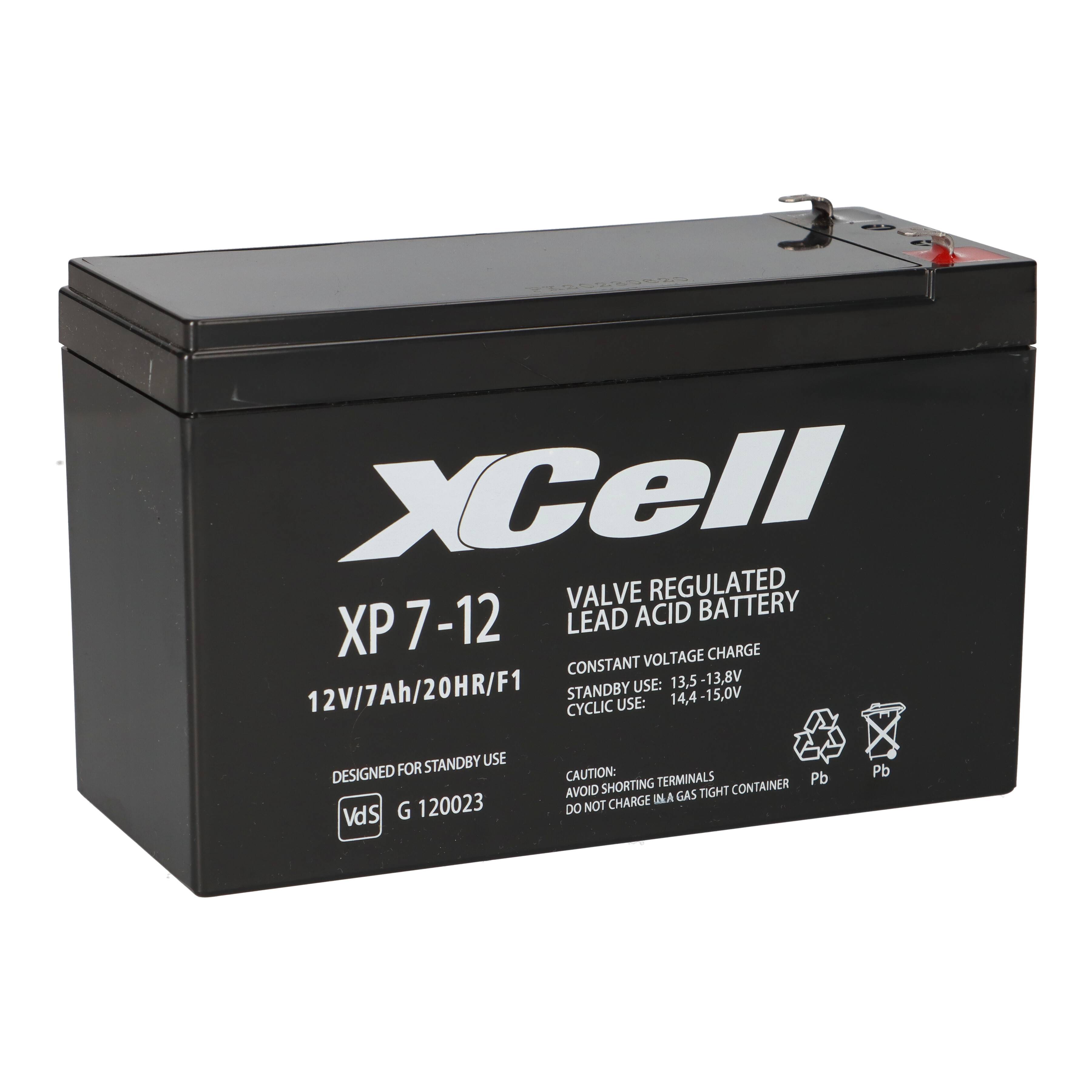 XCell XP7-12 AGM Bleiakku 12V 7Ah - T1 / Faston 4,8 mm - VdS G120023