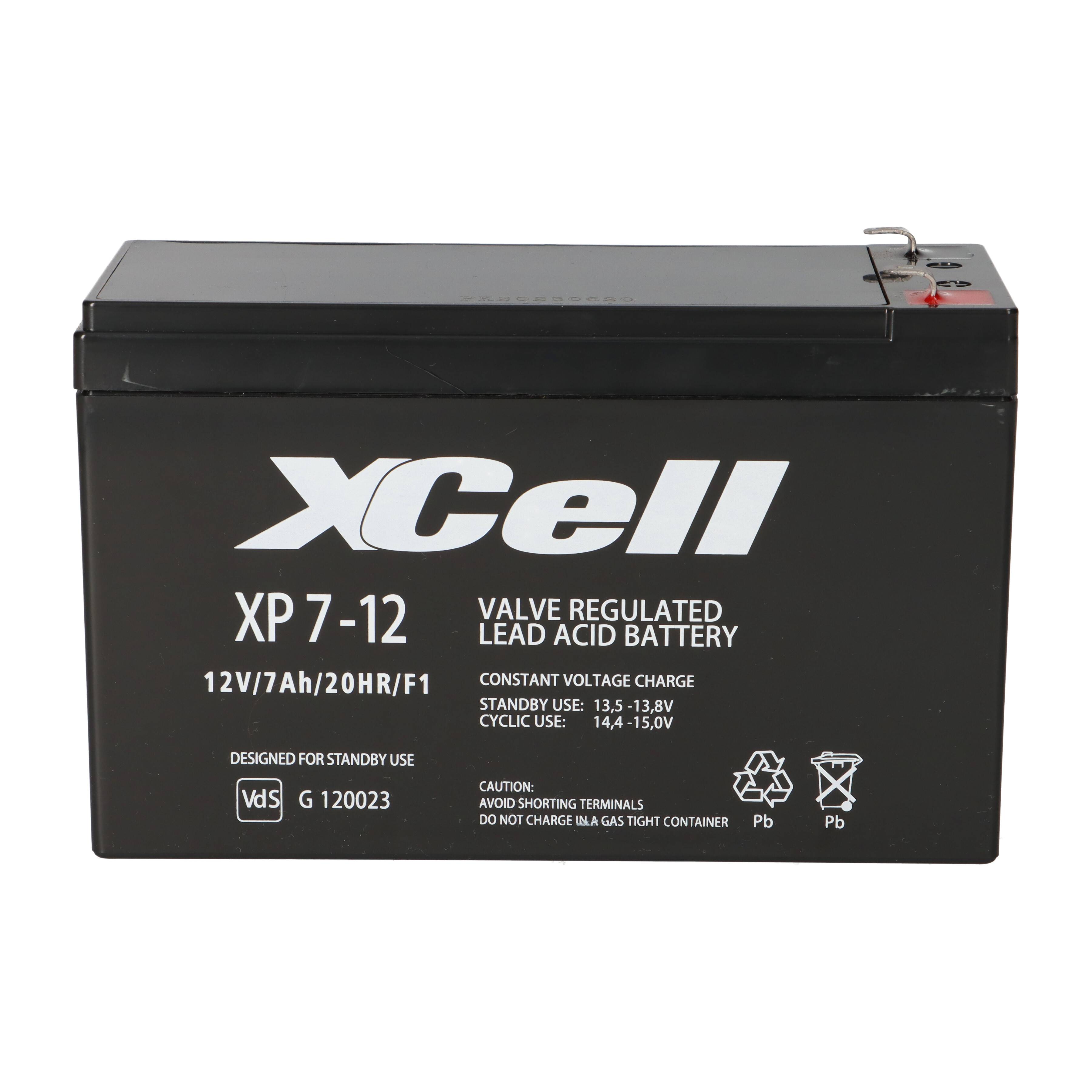 XCell XP7-12 AGM Bleiakku 12V 7Ah - T1 / Faston 4,8 mm - VdS G120023