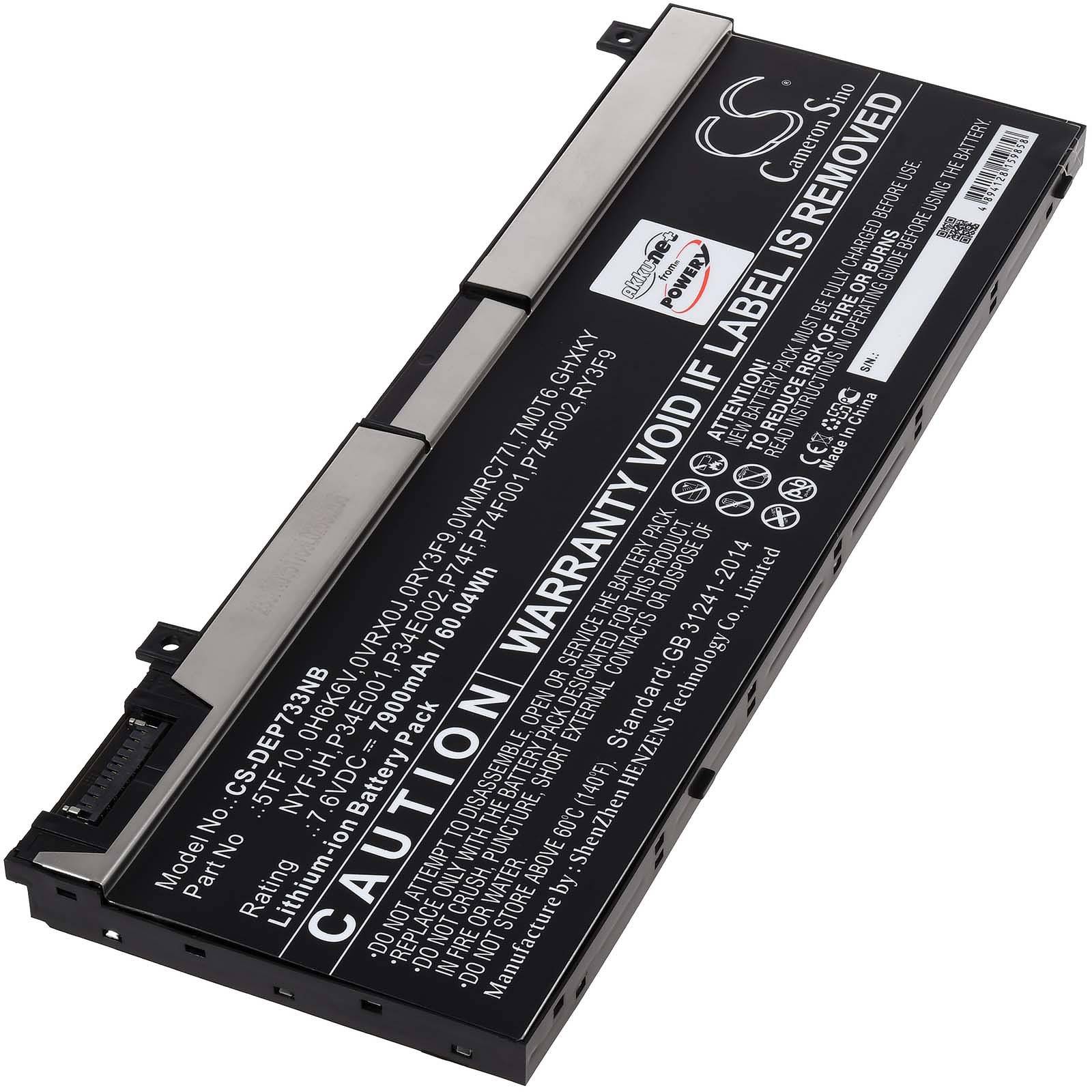 Powery Akku kompatibel mit Dell Typ 0H6K6V, 7,6V, Li-Ion
