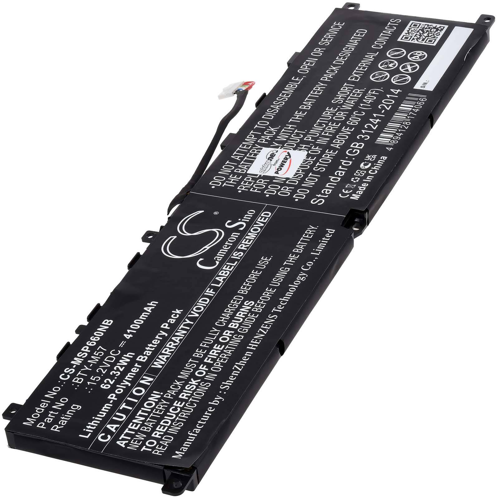 Powery Akku kompatibel mit MSI Typ BTY-M57, 15,2V, Li-Polymer