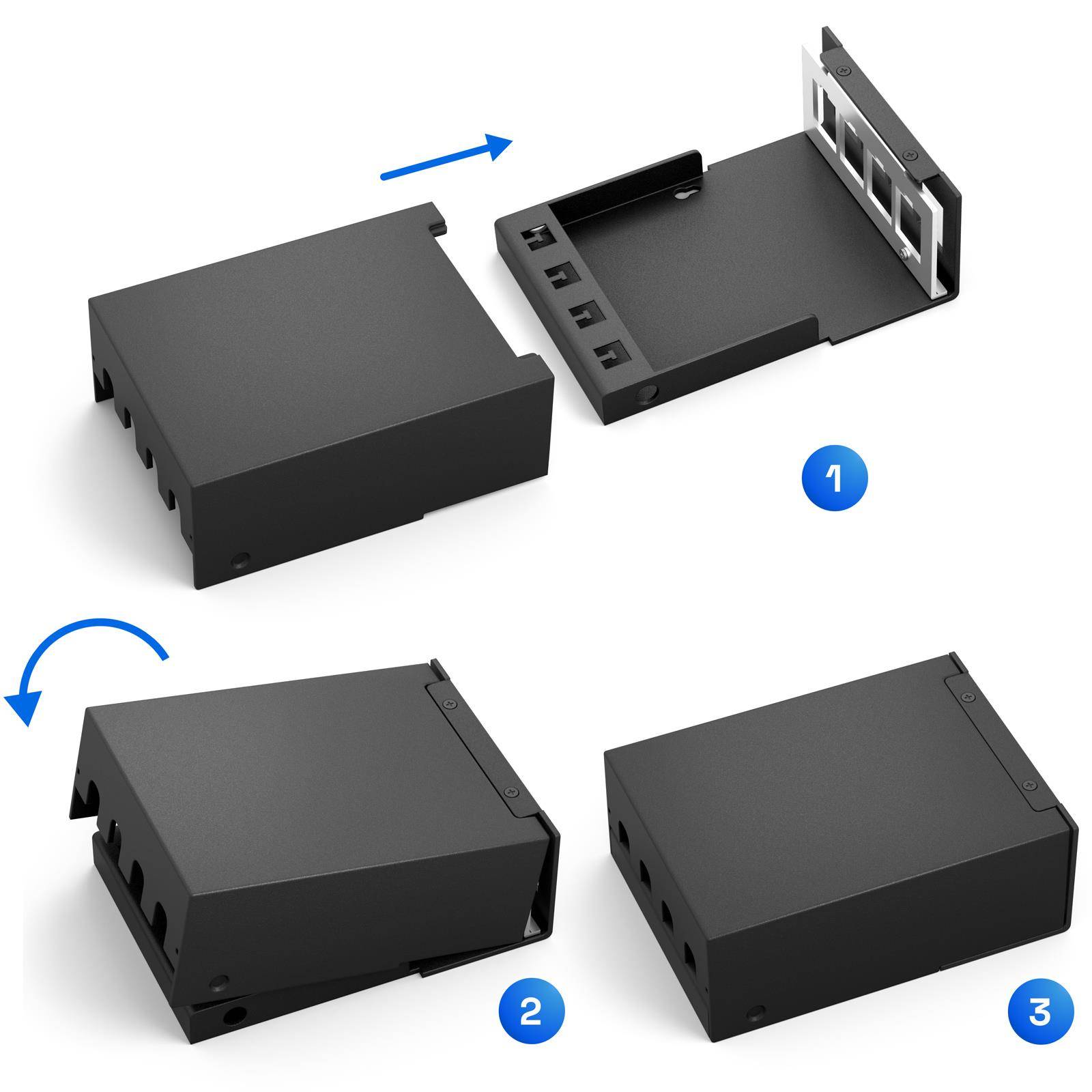 hb-digital Patch Panel 4 Port für Keystone Module Netzwerk Patch Box Gehäuse schwarz