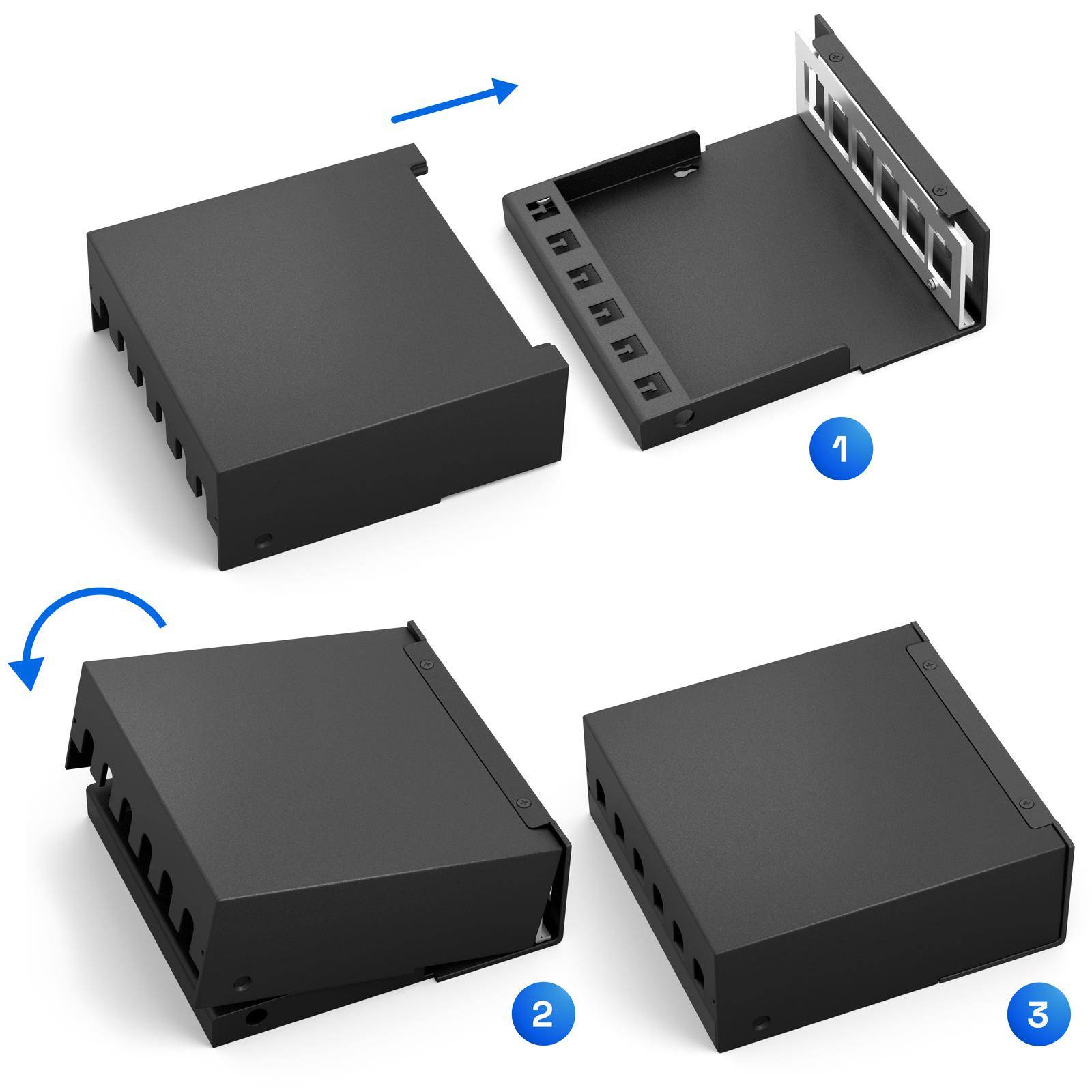 hb-digital Patch Panel 6 Port für Keystone Module Netzwerk Switch Gehäuse schwarz