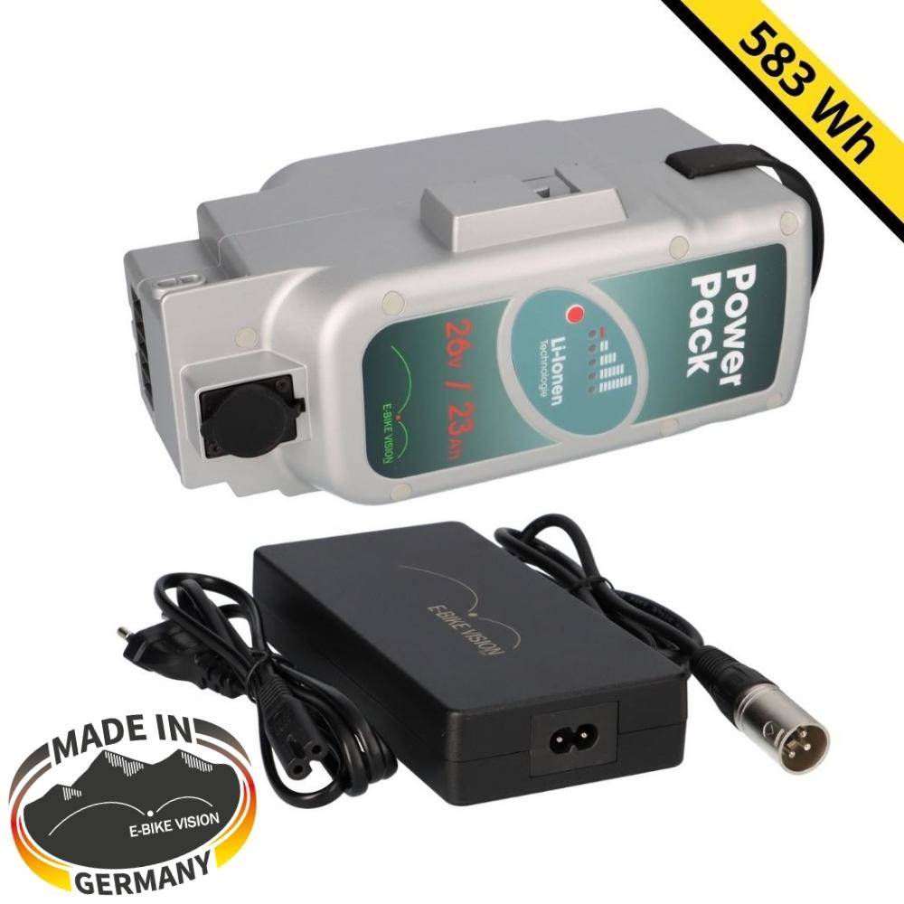 SET E-BIKE VISION Power Pack 26V 23Ah Ersatzakku + Ladegerät 26V 5A für Panasonic Antrieb