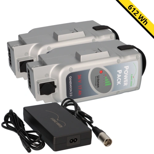 SET E-BIKE VISION Power Pack Ersatzakkus für Panasonic Deluxe-Antriebssystem 2x 36V 17Ah 612 Wh 4A Lader SET E-BIKE VISION Power Pack Ersatzakkus für Panasonic Deluxe-Antriebssystem 2x 36V 17Ah 612 Wh 4A Lader