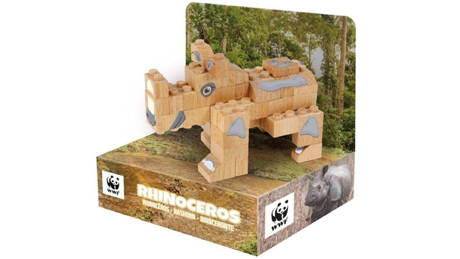 FabBrix WWF Wooden Bricks Rhino Holzbausteine, Klemmbausteine aus zertifiziertem Buchenholz