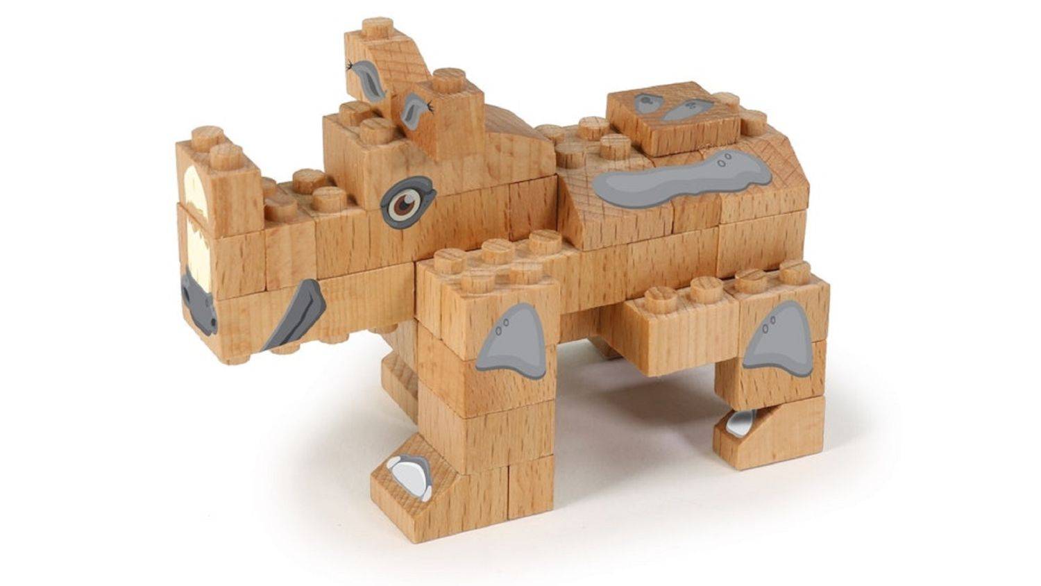 FabBrix WWF Wooden Bricks Rhino Holzbausteine, Klemmbausteine aus zertifiziertem Buchenholz