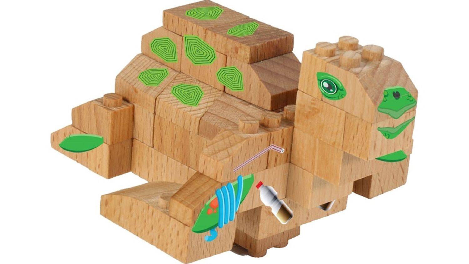 FabBrix WWF Wooden Bricks Sea turtle Holzbausteine, Klemmbausteine aus zertifiziertem Buchenholz