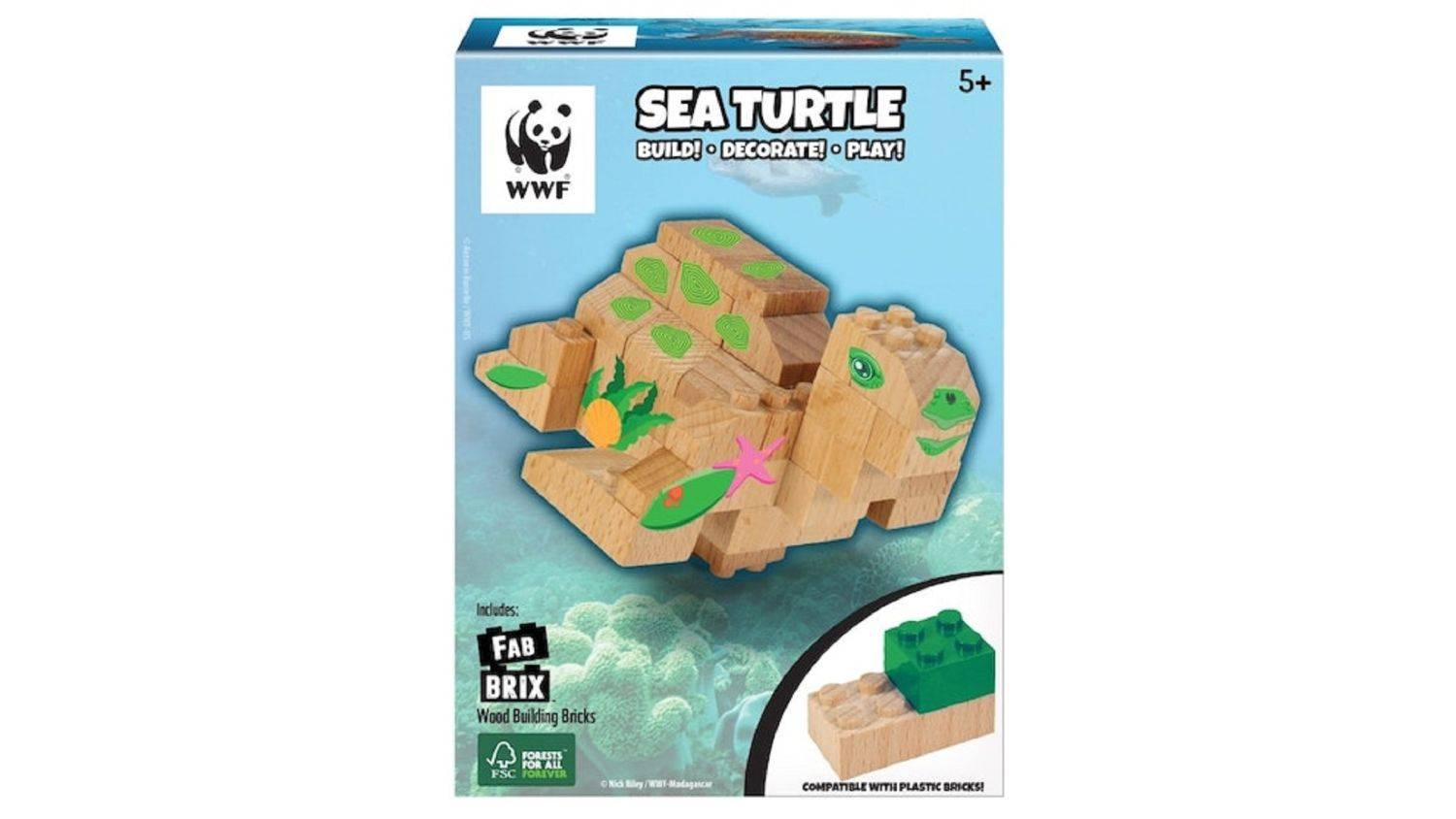 FabBrix WWF Wooden Bricks Sea turtle Holzbausteine, Klemmbausteine aus zertifiziertem Buchenholz