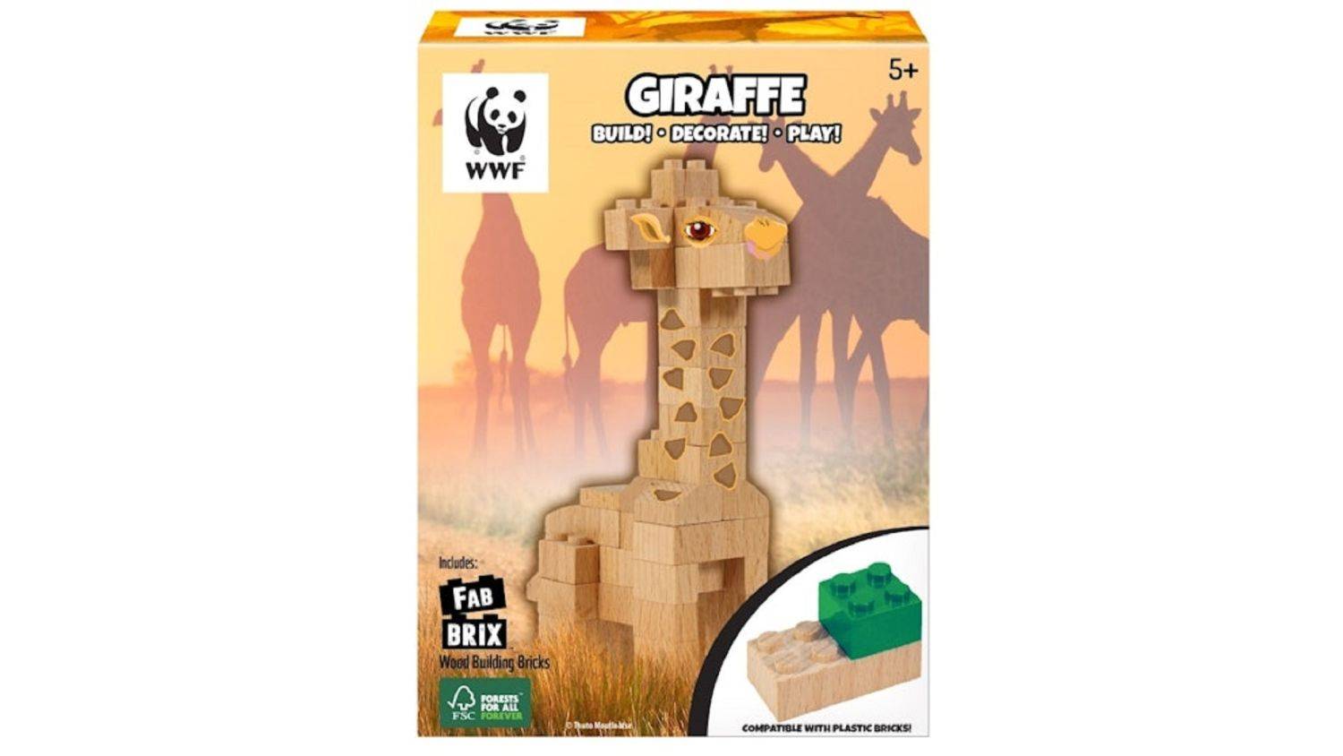 FabBrix WWF Wooden Bricks Girafe Holzbausteine, Klemmbausteine aus zertifiziertem Buchenholz