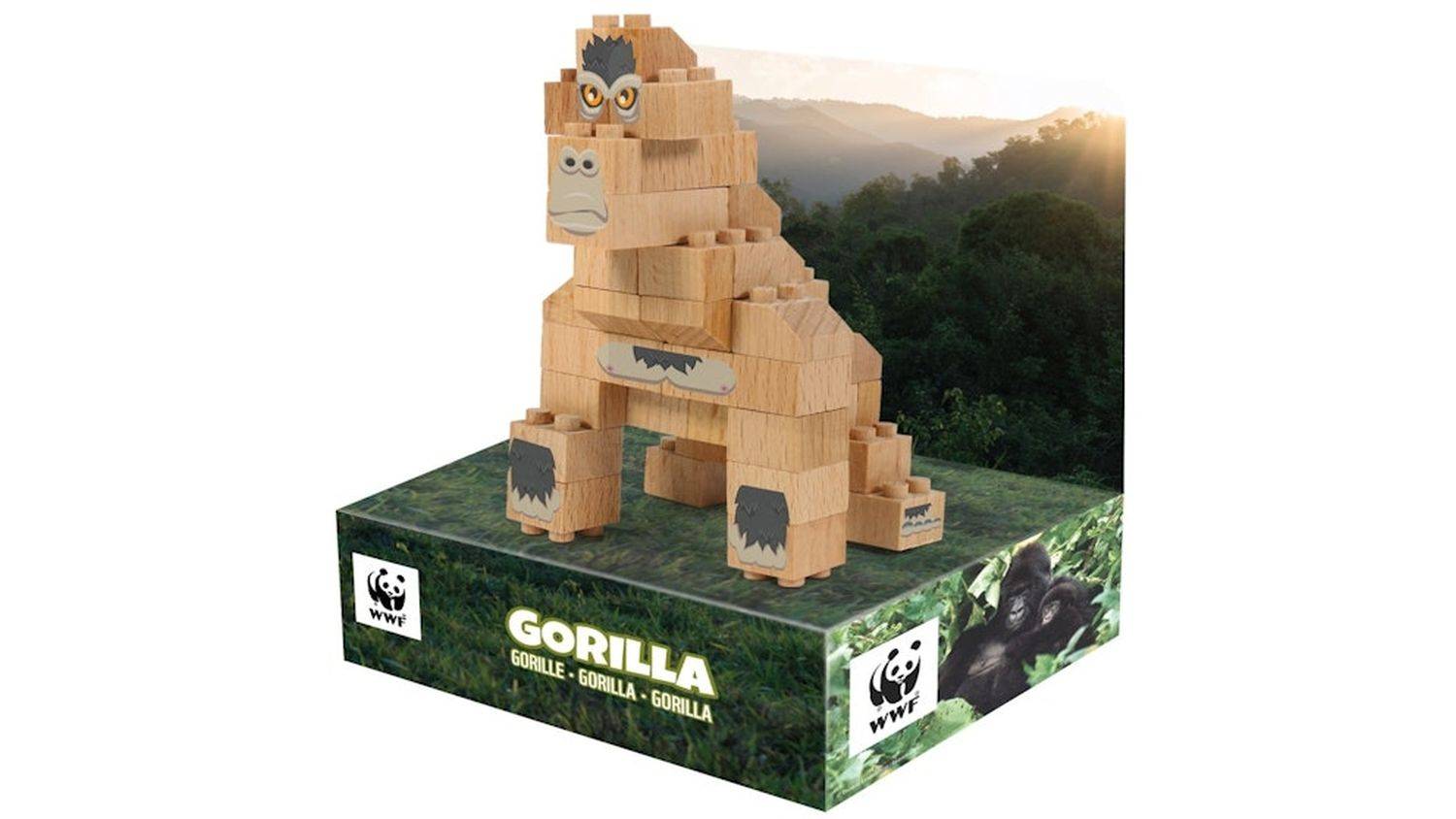FabBrix WWF Wooden Bricks Gorila Holzbausteine, Klemmbausteine aus zertifiziertem Buchenholz