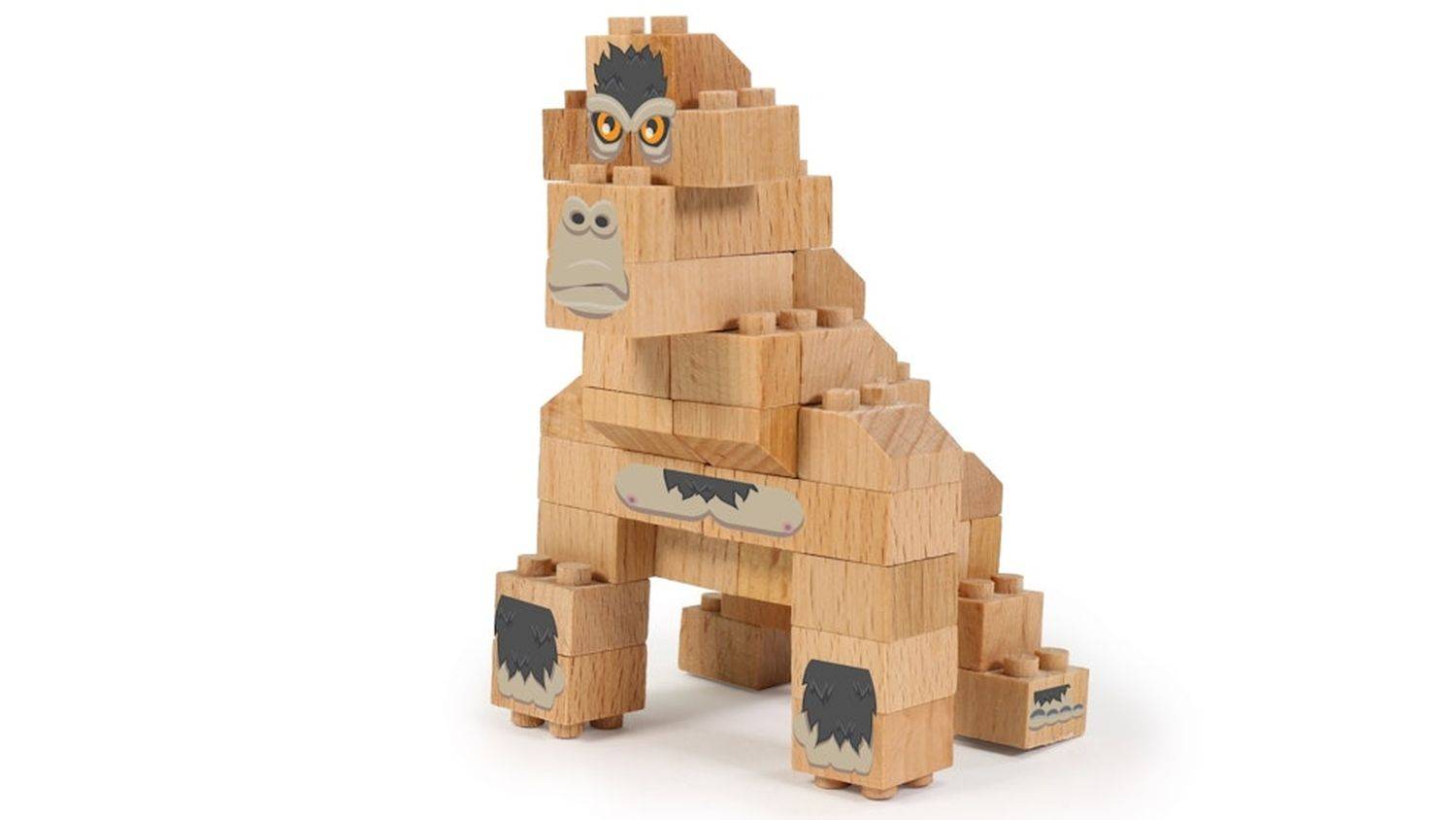 FabBrix WWF Wooden Bricks Gorila Holzbausteine, Klemmbausteine aus zertifiziertem Buchenholz
